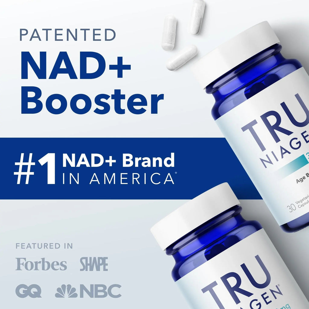 TRU NIAGEN Patented NAD Supplement for Brain Function, Anti Aging & Cell Regeneration, 300mg Niagen, 30 Servings | Supports Cellular Energy, Muscle | Nicotinamide Riboside (NR) Take 1 Daily | 2 Bottle - TrustMedUSA