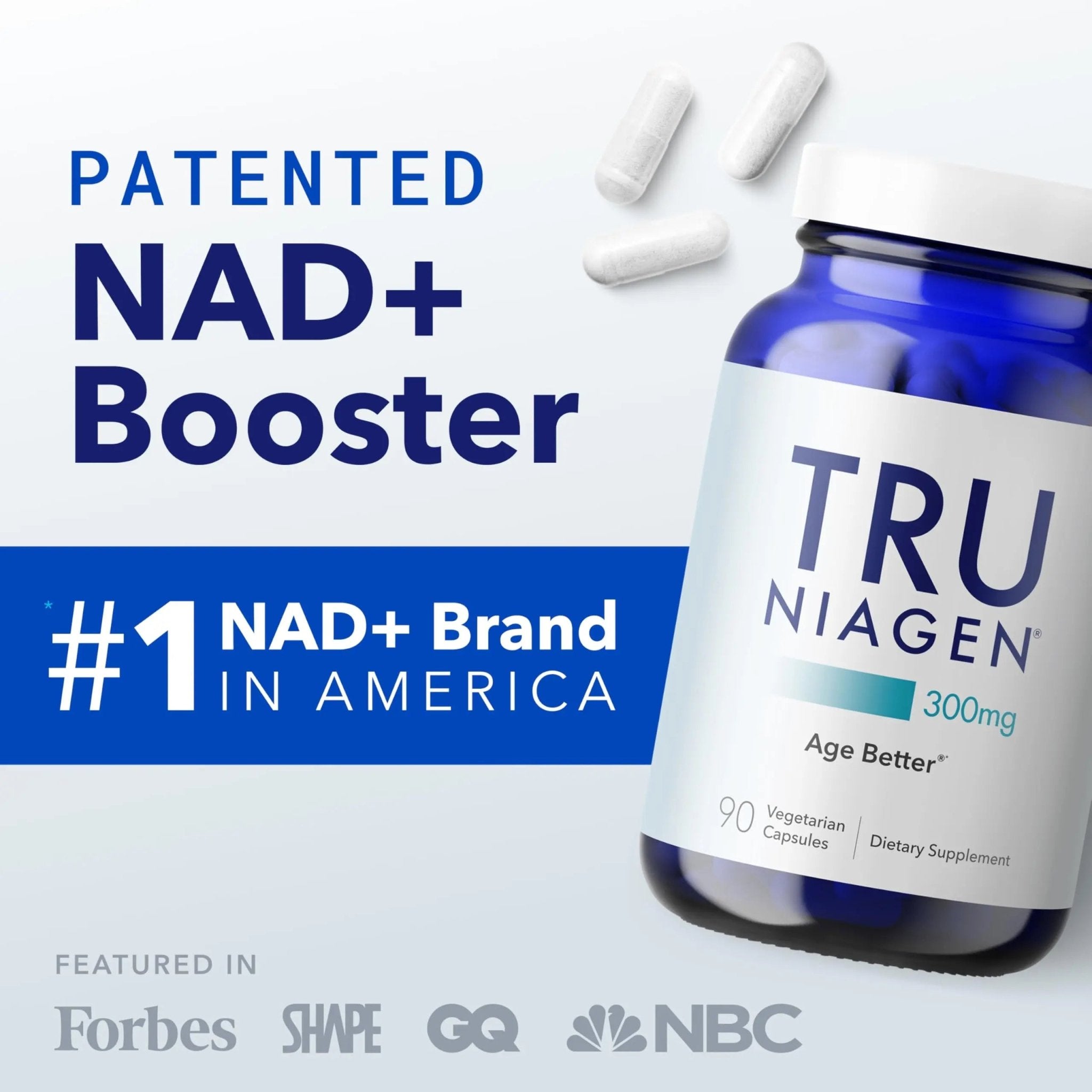 TRU NIAGEN Patented NAD Supplement for Brain Function, Anti Aging & Cell Regeneration, 300mg Niagen, 90 Servings | Supports Cellular Energy, Muscle | Nicotinamide Riboside (NR) Take 1 Daily | 1 Bottle - TrustMedUSA