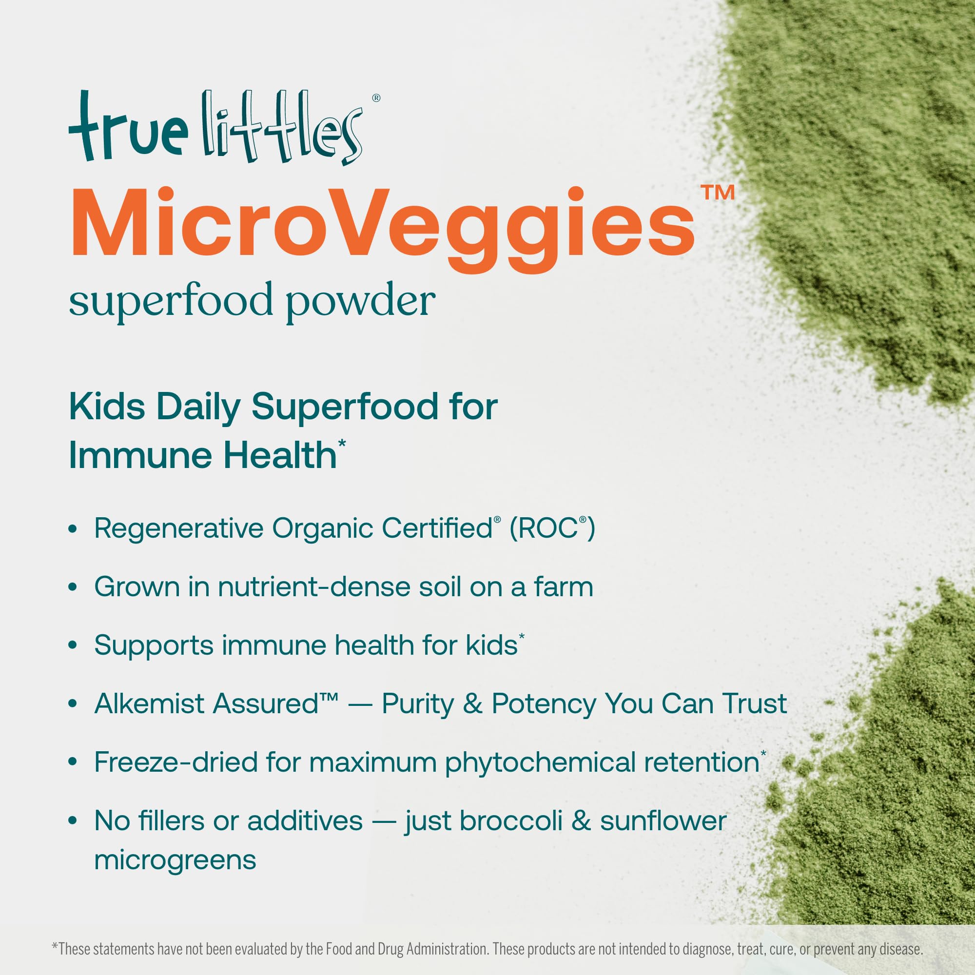 True Grace True Littles MicroVeggies - 0.4 oz - Kids Daily Superfood Powder for Immune Health - Gluten & Soy Free, Vegan, Regenerative Organic Certified - 30 Servings - TrustMedUSA
