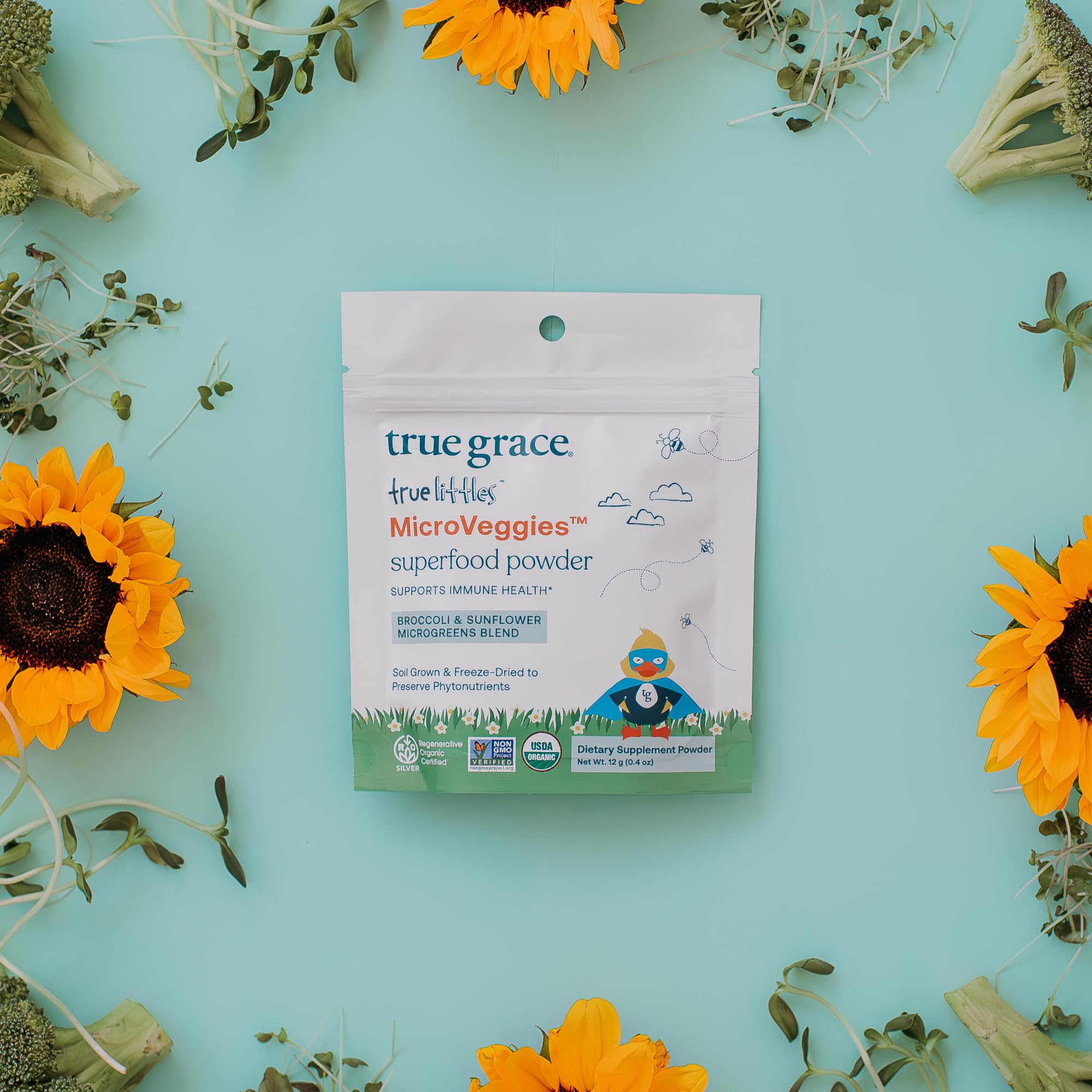 True Grace True Littles MicroVeggies - 0.4 oz - Kids Daily Superfood Powder for Immune Health - Gluten & Soy Free, Vegan, Regenerative Organic Certified - 30 Servings - TrustMedUSA