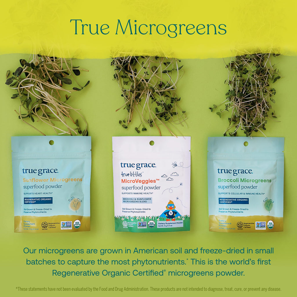 True Grace True Littles MicroVeggies - 0.4 oz - Kids Daily Superfood Powder for Immune Health - Gluten & Soy Free, Vegan, Regenerative Organic Certified - 30 Servings - TrustMedUSA