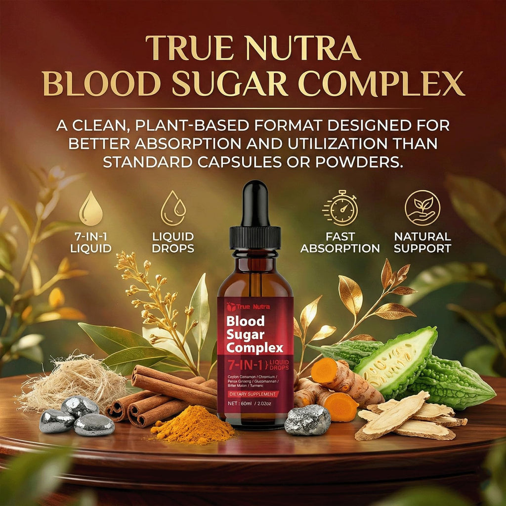 true nutra Blood Sugar Complex, 7-in-1 Formula Blood Sugar Support Supplement with Berberine, Ceylon Cinnamon, Chromium, Bitter Melon, Turmeric, Ginseng, Glucomannan (1PCS) - TrustMedUSA