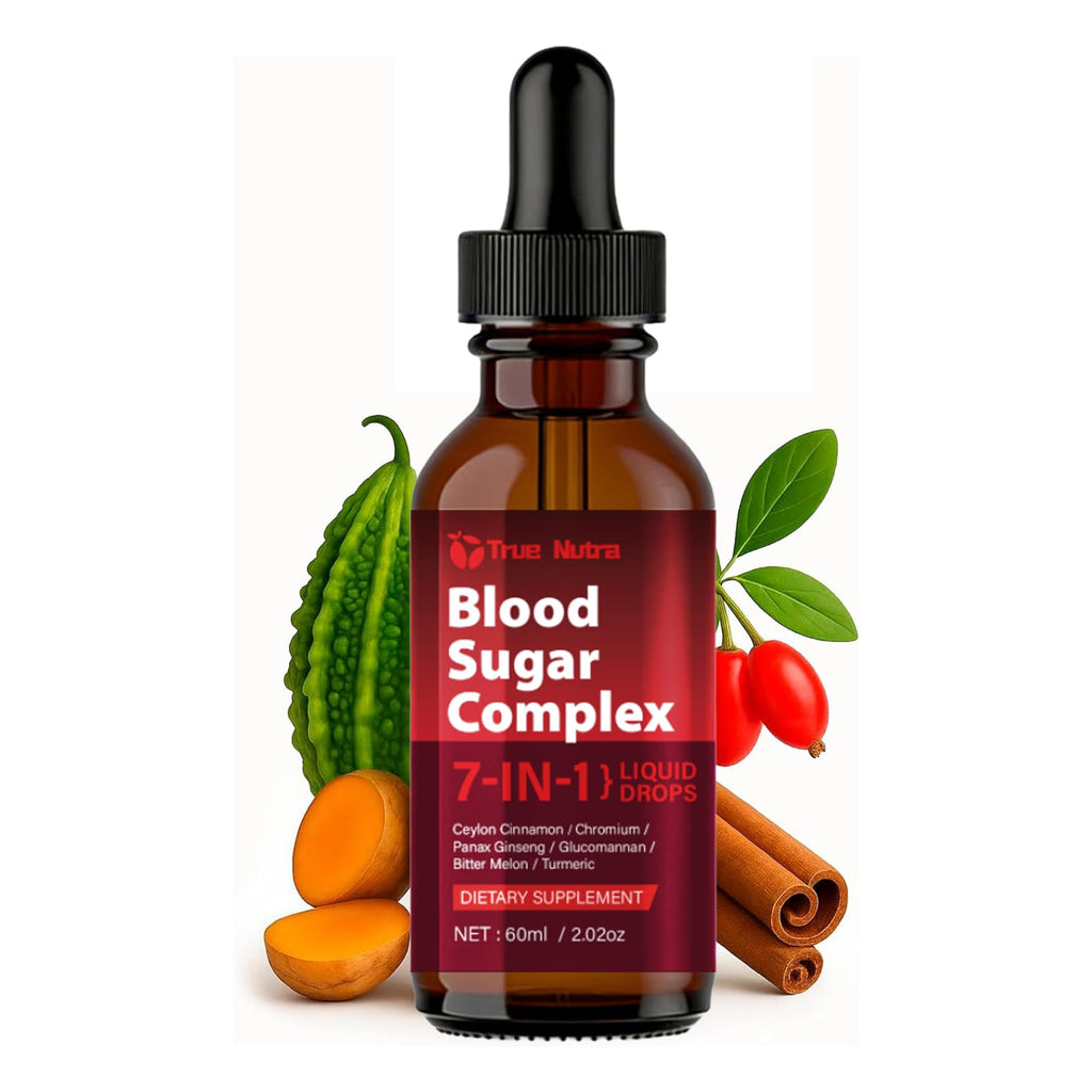 true nutra Blood Sugar Complex, 7-in-1 Formula Blood Sugar Support Supplement with Berberine, Ceylon Cinnamon, Chromium, Bitter Melon, Turmeric, Ginseng, Glucomannan (1PCS) - TrustMedUSA