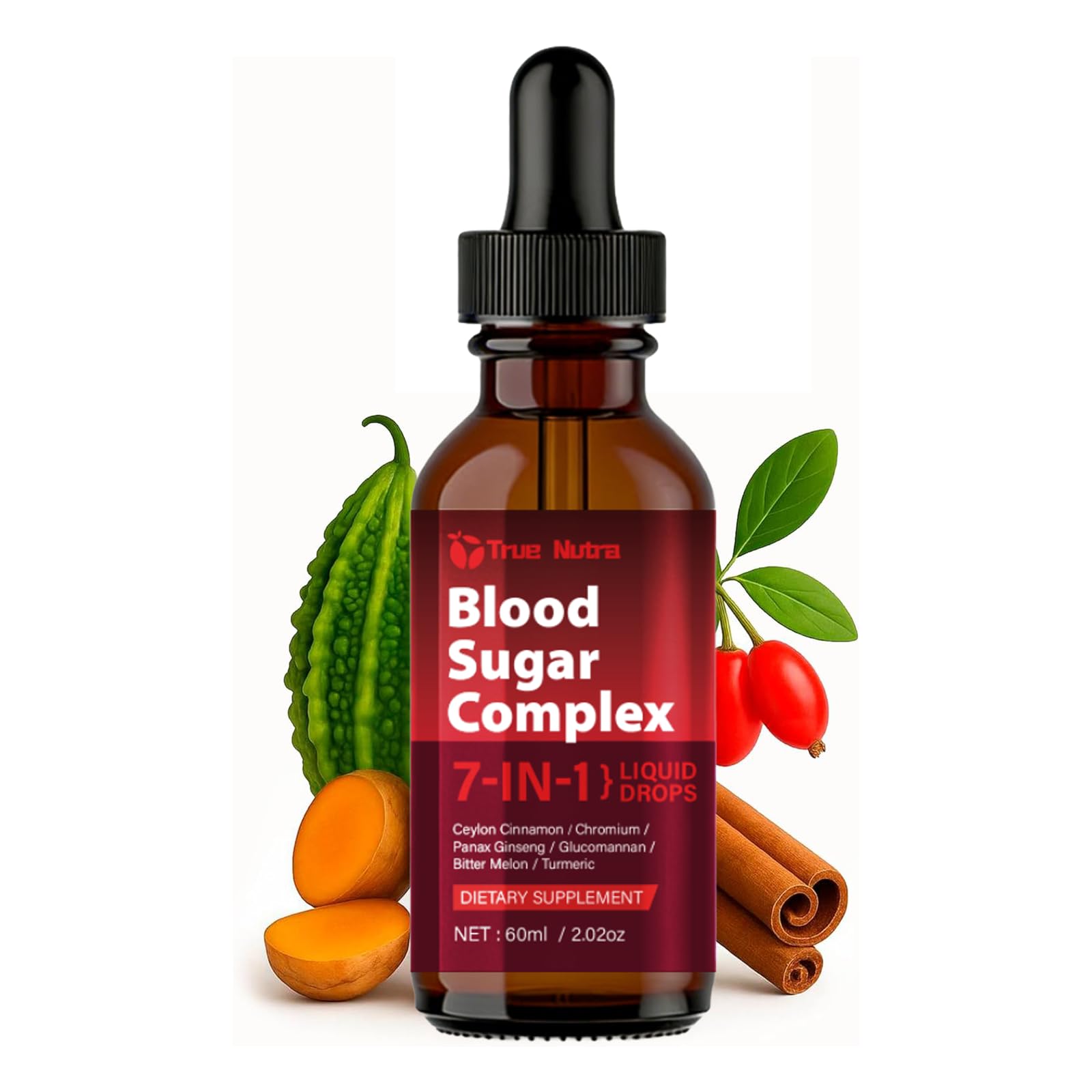 true nutra Blood Sugar Complex, 7-in-1 Formula Blood Sugar Support Supplement with Berberine, Ceylon Cinnamon, Chromium, Bitter Melon, Turmeric, Ginseng, Glucomannan (1PCS) - TrustMedUSA