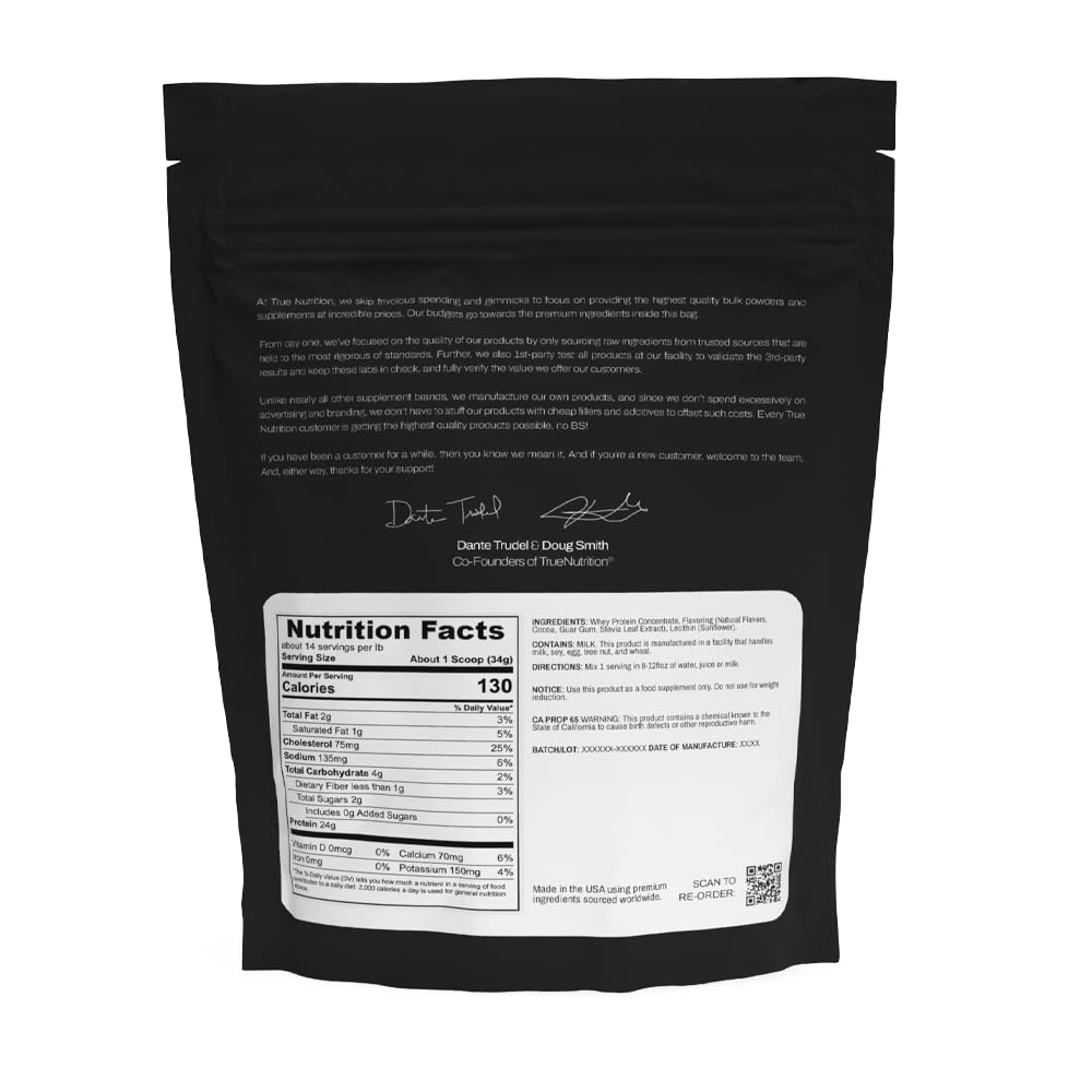True Nutrition Whey Protein Concentrate Powder - 24g Complete Whey Protein per Serving - High Leucine, Full Amino Acid Profile - Gluten Free, Soy Free, Vegetarian - Chocolate Fudge Brownie - 2lb - Maple Wellness Supplements