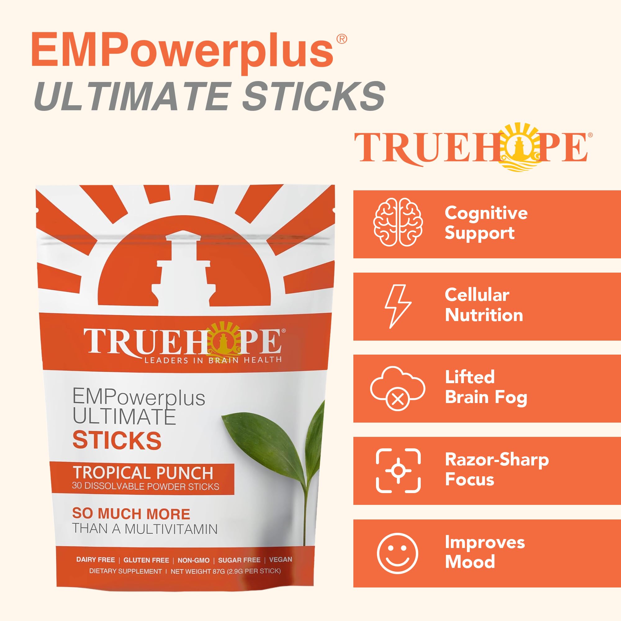 Truehope Multivitamin Nootropic Pouches with Inositol - Once-Per-Day EMPowerplus Ultimate Sticks - 30 Count (Tropical) - TrustMedUSA