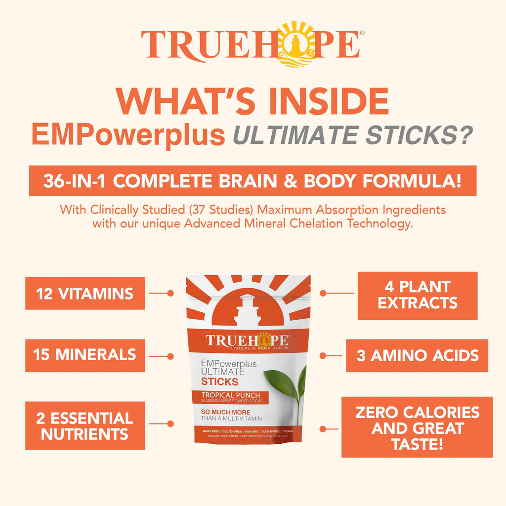 Truehope Multivitamin Nootropic Pouches with Inositol - Once-Per-Day EMPowerplus Ultimate Sticks - 30 Count (Tropical) - TrustMedUSA