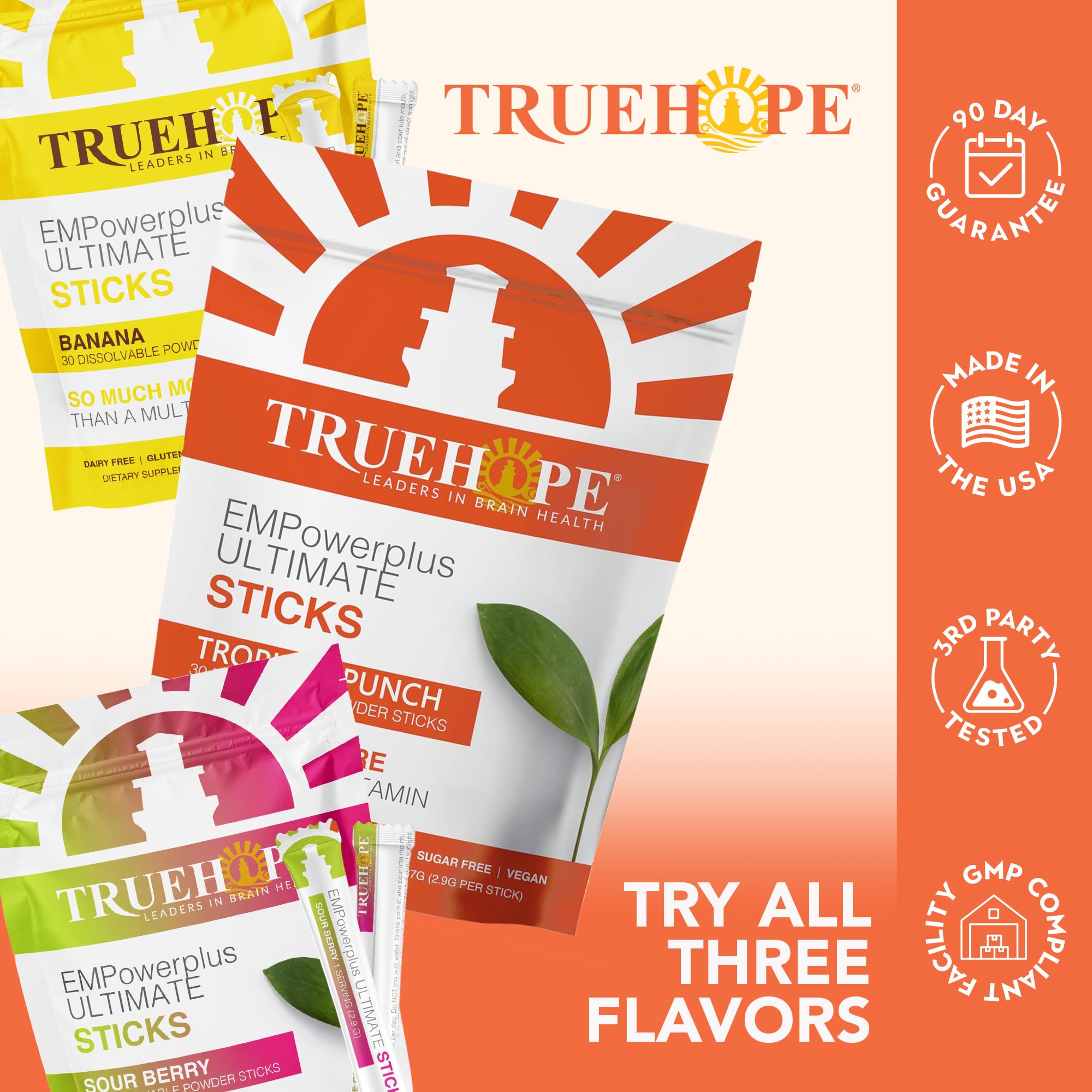 Truehope Multivitamin Nootropic Pouches with Inositol - Once-Per-Day EMPowerplus Ultimate Sticks - 30 Count (Tropical) - TrustMedUSA