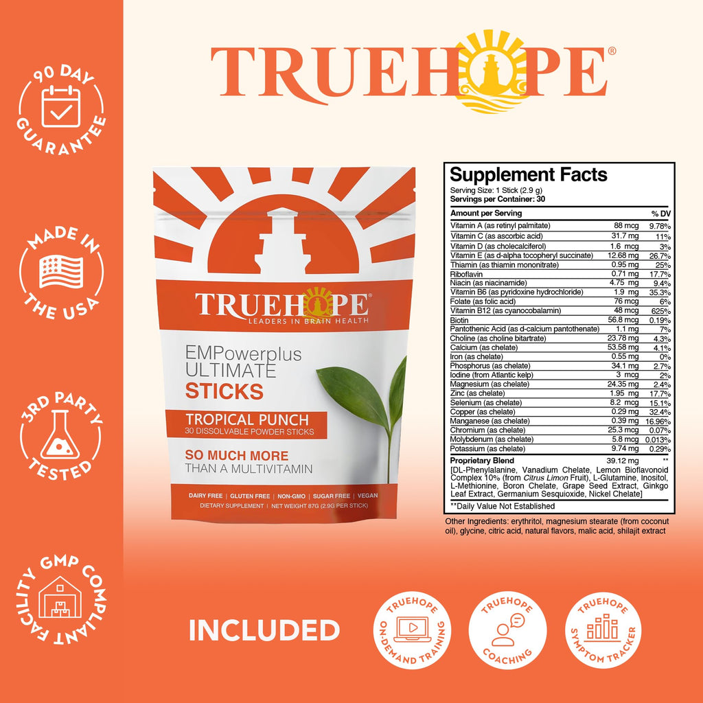 Truehope Multivitamin Nootropic Pouches with Inositol - Once-Per-Day EMPowerplus Ultimate Sticks - 30 Count (Tropical) - TrustMedUSA
