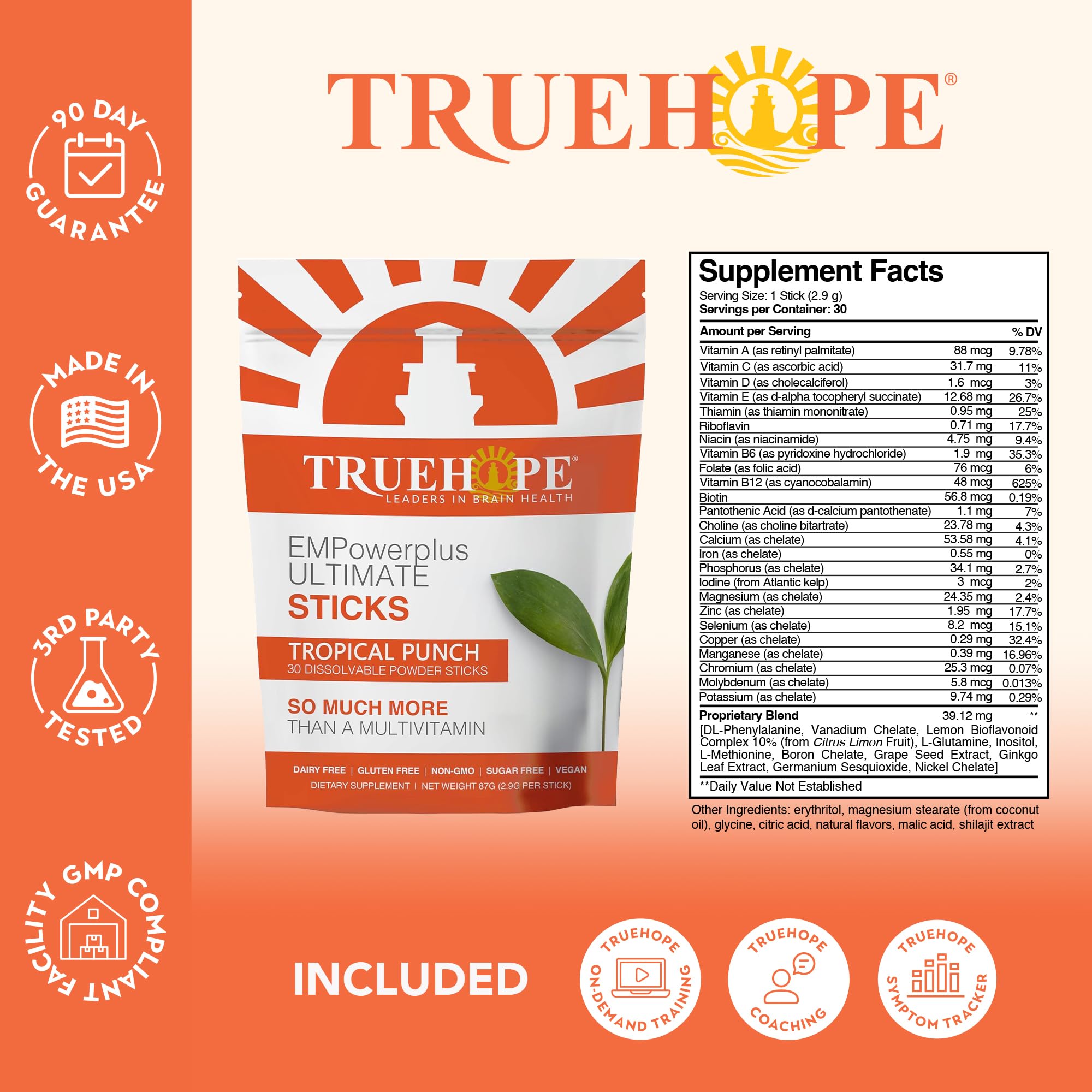 Truehope Multivitamin Nootropic Pouches with Inositol - Once-Per-Day EMPowerplus Ultimate Sticks - 30 Count (Tropical) - TrustMedUSA