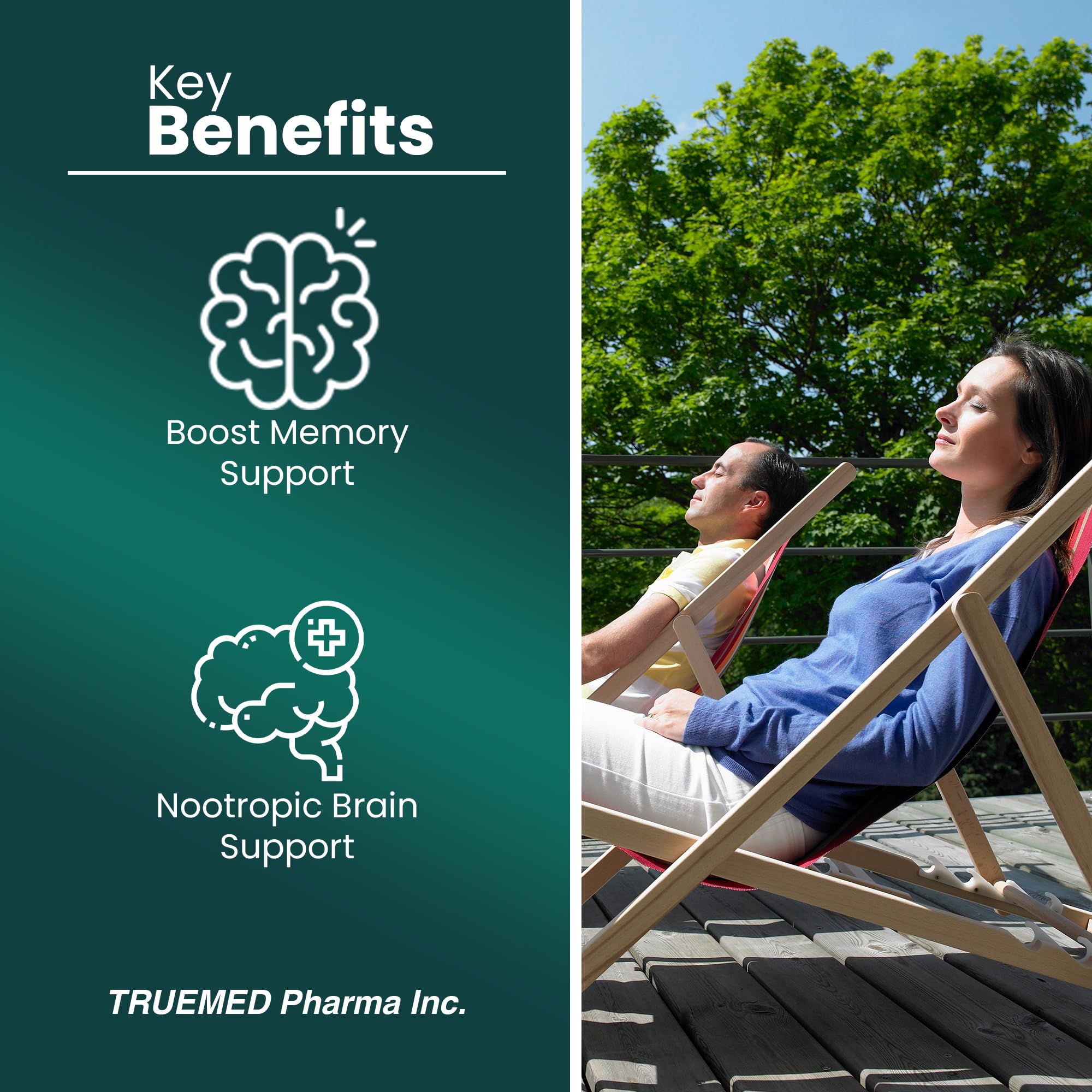 TrueMed Neuro Support - Premium Nootropic Supplement for Focus, Energy, Mental Clarity, and Performance Organic Lion’s Mane, Bacopa Monnieri, Rhodiola, Non-GMO Gluten-Free CDP Choline 90 Veg Capsules - TrustMedUSA