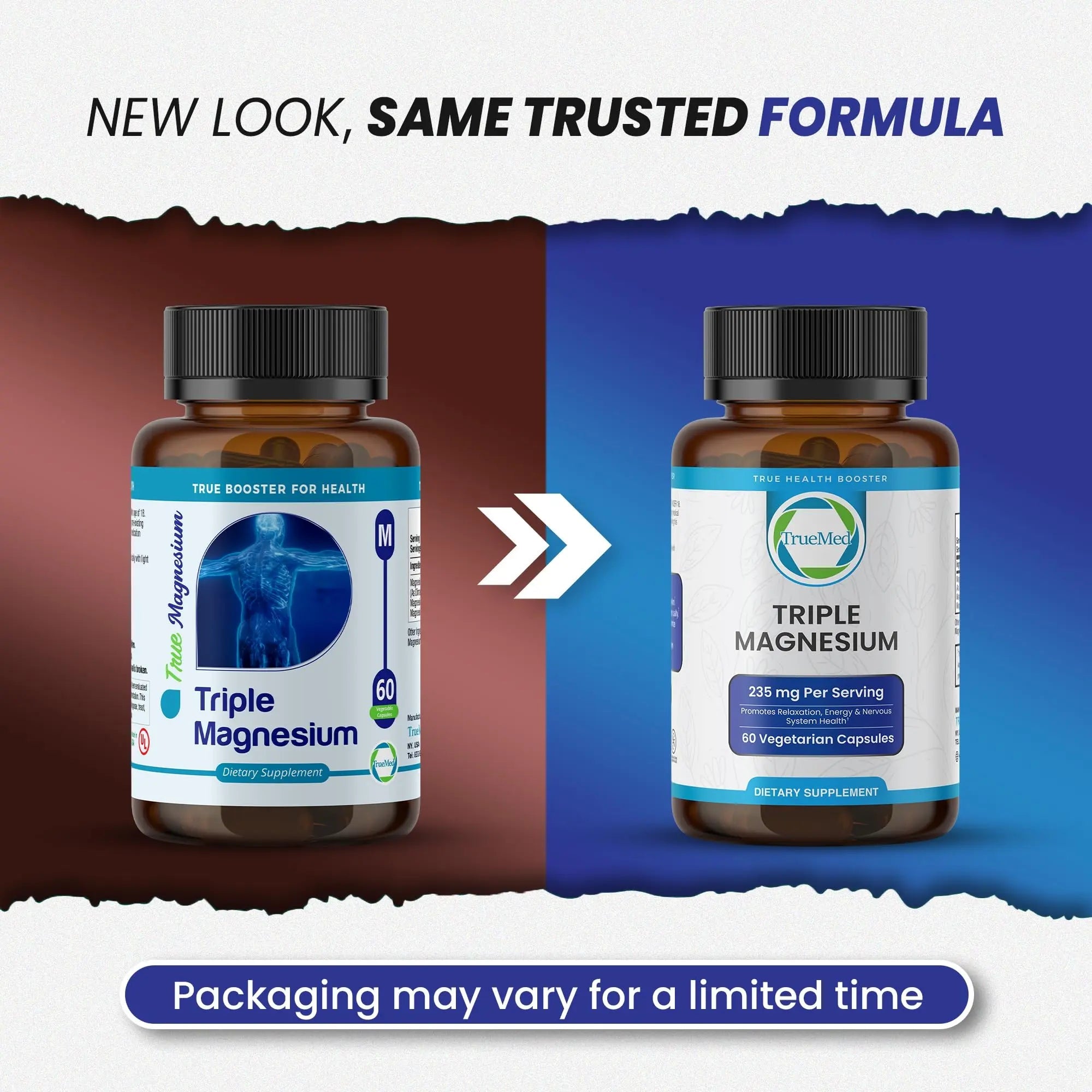 Truemed Triple Magnesium Complex Supplement 235mg with Magnesium Citrate, Malate & Lysinate Chelate | Magnesium Supplement for Sleep, Muscle Relaxation, Energy & Nerve Support | 60 Capsules, USA Made - TrustMedUSA