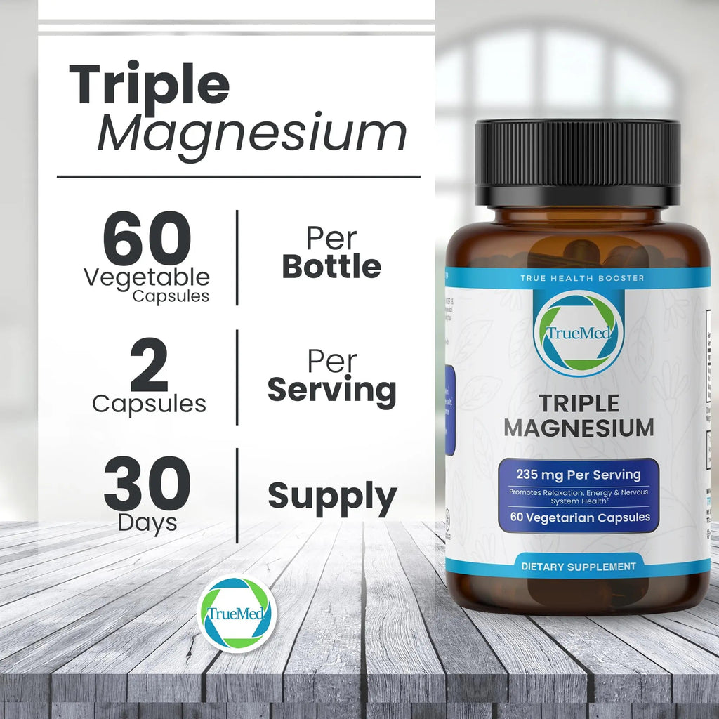 Truemed Triple Magnesium Complex Supplement 235mg with Magnesium Citrate, Malate & Lysinate Chelate | Magnesium Supplement for Sleep, Muscle Relaxation, Energy & Nerve Support | 60 Capsules, USA Made - TrustMedUSA