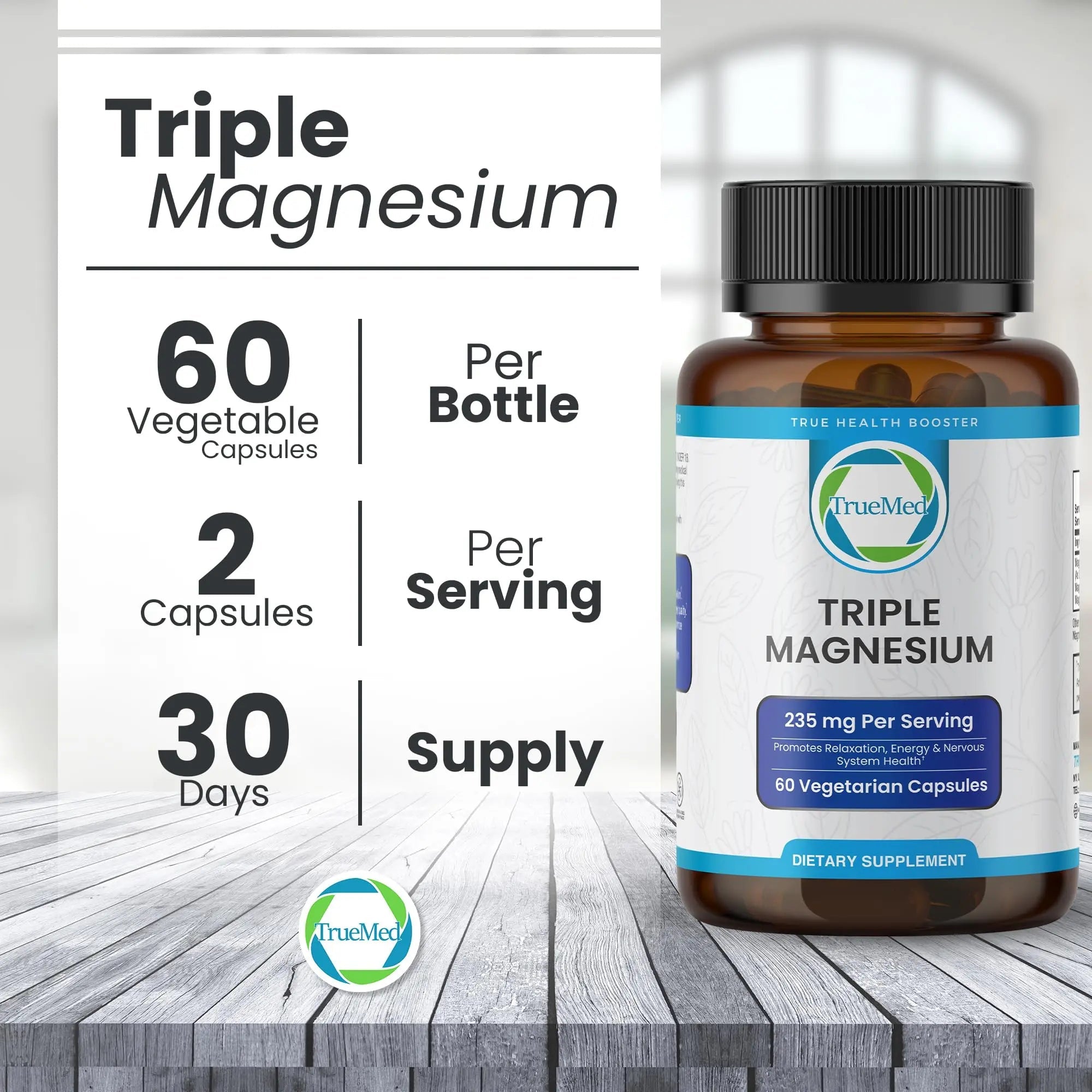 Truemed Triple Magnesium Complex Supplement 235mg with Magnesium Citrate, Malate & Lysinate Chelate | Magnesium Supplement for Sleep, Muscle Relaxation, Energy & Nerve Support | 60 Capsules, USA Made - TrustMedUSA