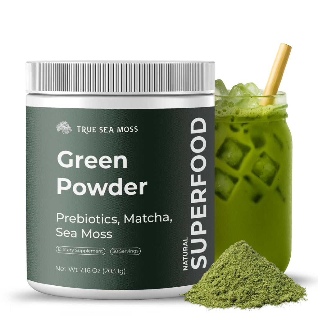 TrueSeaMoss Super Greens Powder with Matcha for Digestive & Gut Health – 25 Superfoods with Probiotics, Prebiotics, Enzymes & Sea Moss – Vegan Superfood Powder for Bloating & Regularity - 30 Servings - TrustMedUSA