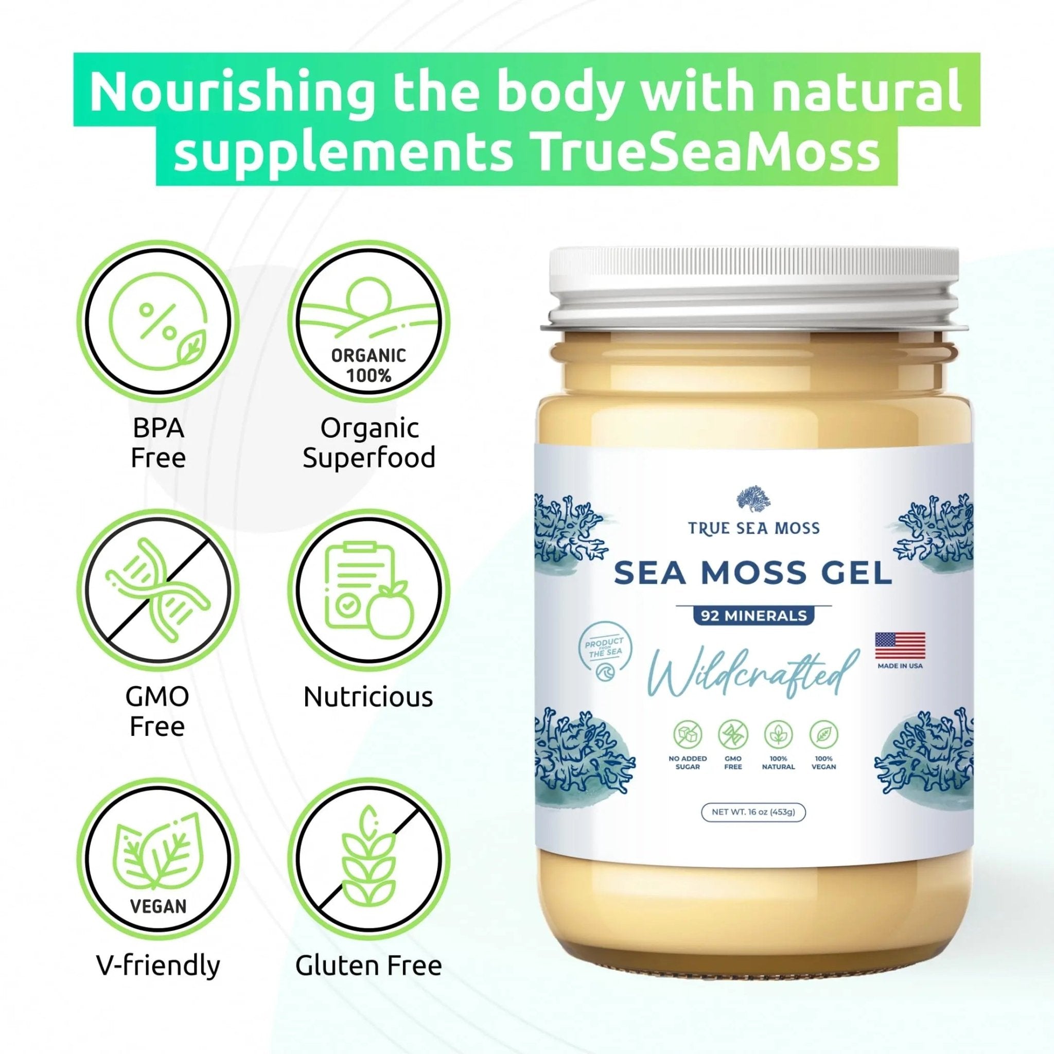TrueSeaMoss Wildcrafted Irish Sea Moss Gel – Nutritious Raw Seamoss Rich in Minerals - TrustMedUSA