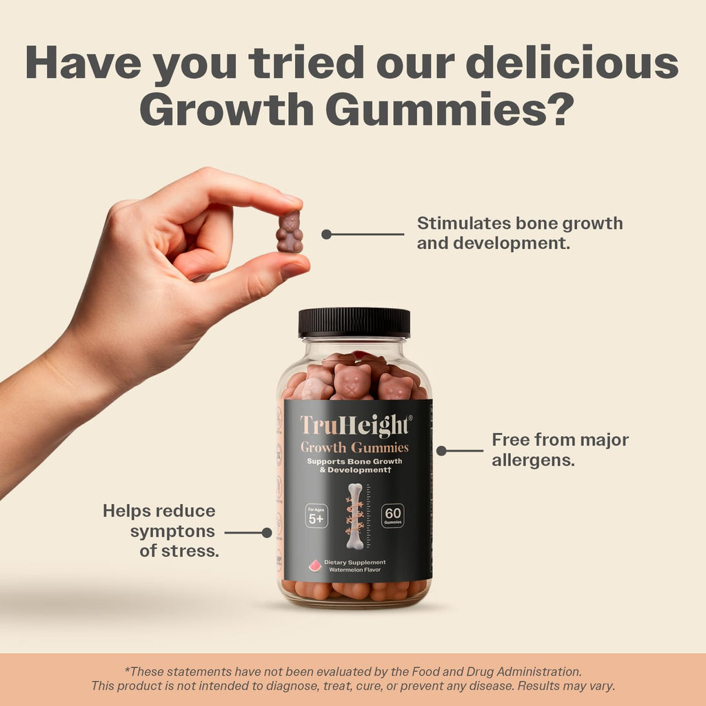 TruHeight Growth Gummies (Watermelon) Tall Nutrition for Natural Growth Supplement for Kids & Teens - Vitamin D, K, Calcium & Ashwagandha - TrustMedUSA