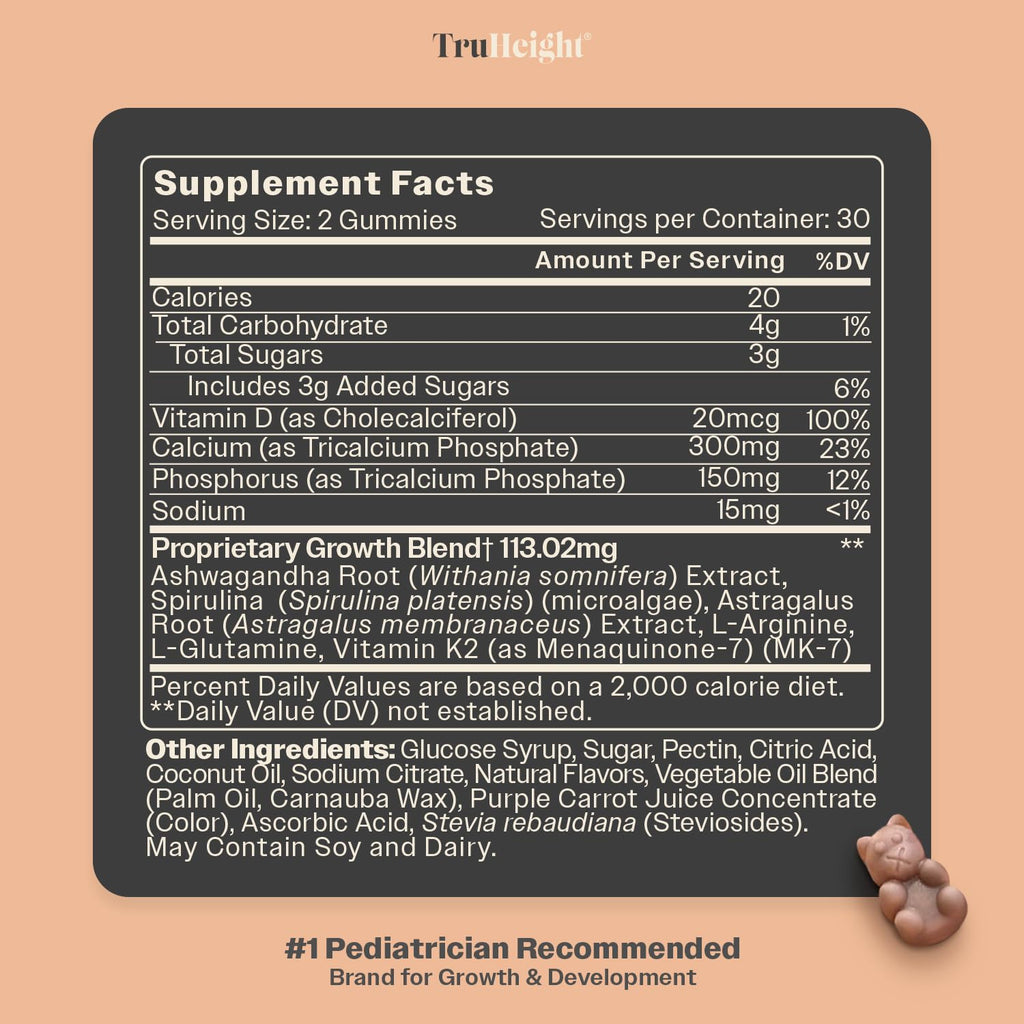 TruHeight Growth Gummies (Watermelon) Tall Nutrition for Natural Growth Supplement for Kids & Teens - Vitamin D, K, Calcium & Ashwagandha - TrustMedUSA