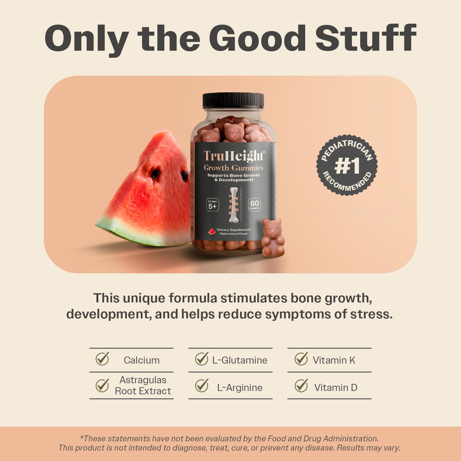 TruHeight Growth Gummies (Watermelon) Tall Nutrition for Natural Growth Supplement for Kids & Teens - Vitamin D, K, Calcium & Ashwagandha - TrustMedUSA