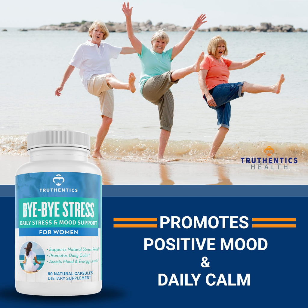 TRUTHENTICS Bye-Bye Stress - Stress & Mood Support Supplement for Women with Ashwagandha, GABA, Lemon Balm, L-Theanin & Vitamin B Complex - Vegan - 60 Capsules - TrustMedUSA