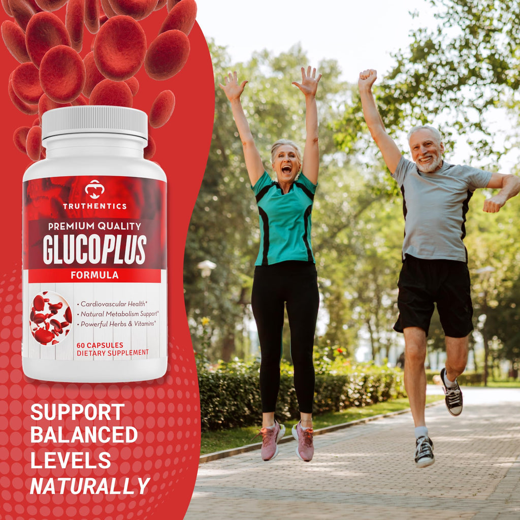 TRUTHENTICS GlucoPlus - 20 Herbs, Vitamins & Minerals with Cinnamon, Chromium, Vanadium, Bitter Melon, Alpha Lipoic Acid, Magnesium - Gluten Free, Non-GMO - 60 Capsules - TrustMedUSA