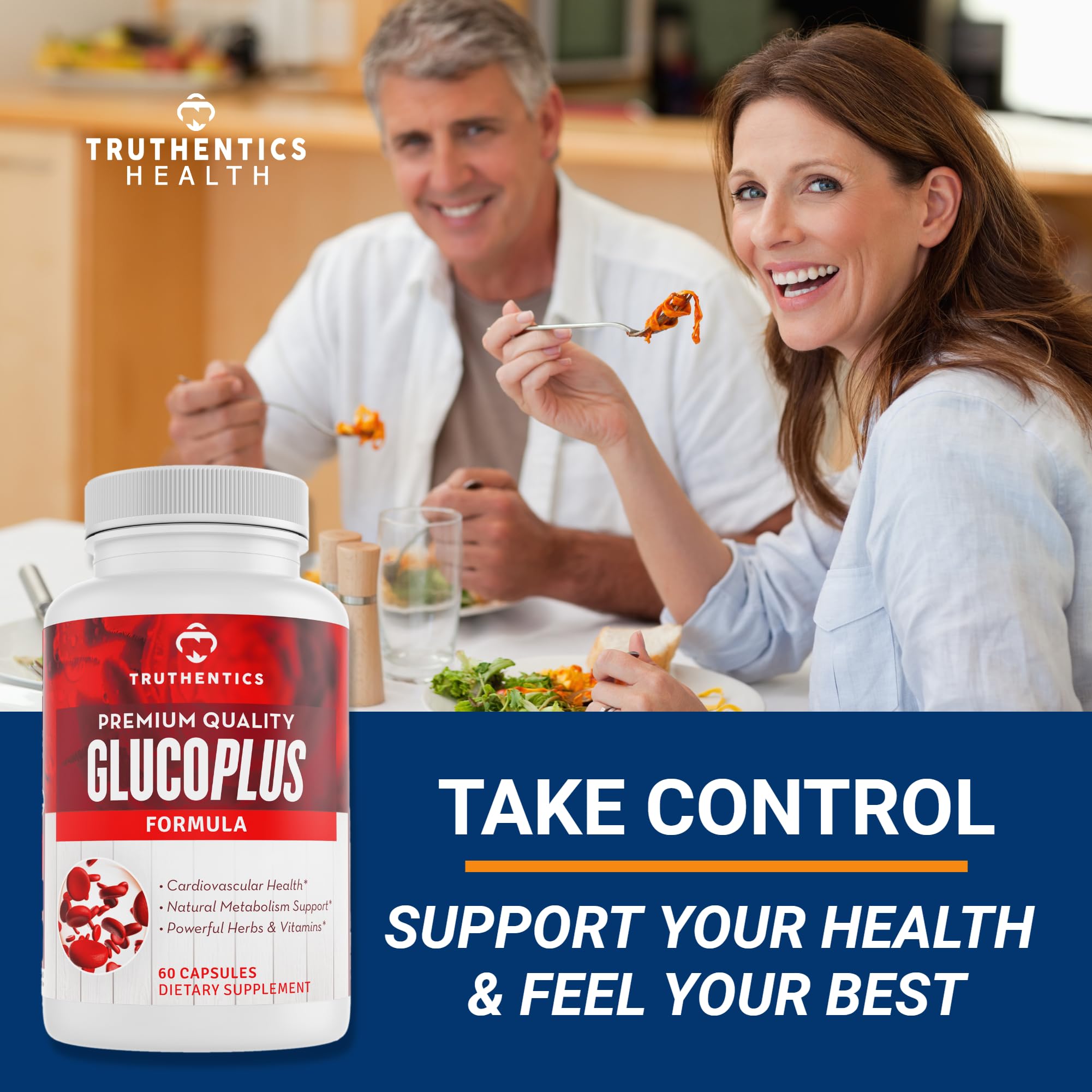 TRUTHENTICS GlucoPlus - 20 Herbs, Vitamins & Minerals with Cinnamon, Chromium, Vanadium, Bitter Melon, Alpha Lipoic Acid, Magnesium - Gluten Free, Non-GMO - 60 Capsules - TrustMedUSA