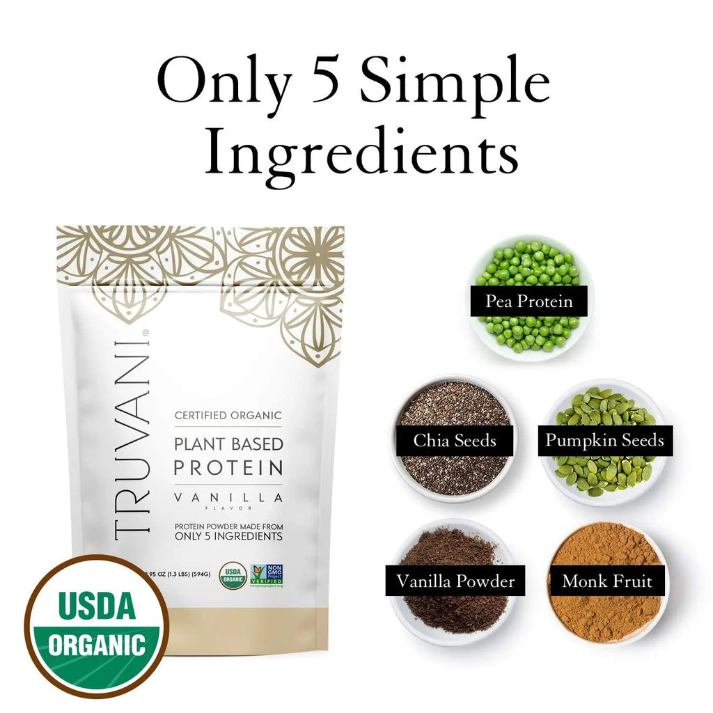 Truvani Organic Vegan Protein Powder, Organic Pea Protein Powder, Vegan, Non GMO - TrustMedUSA