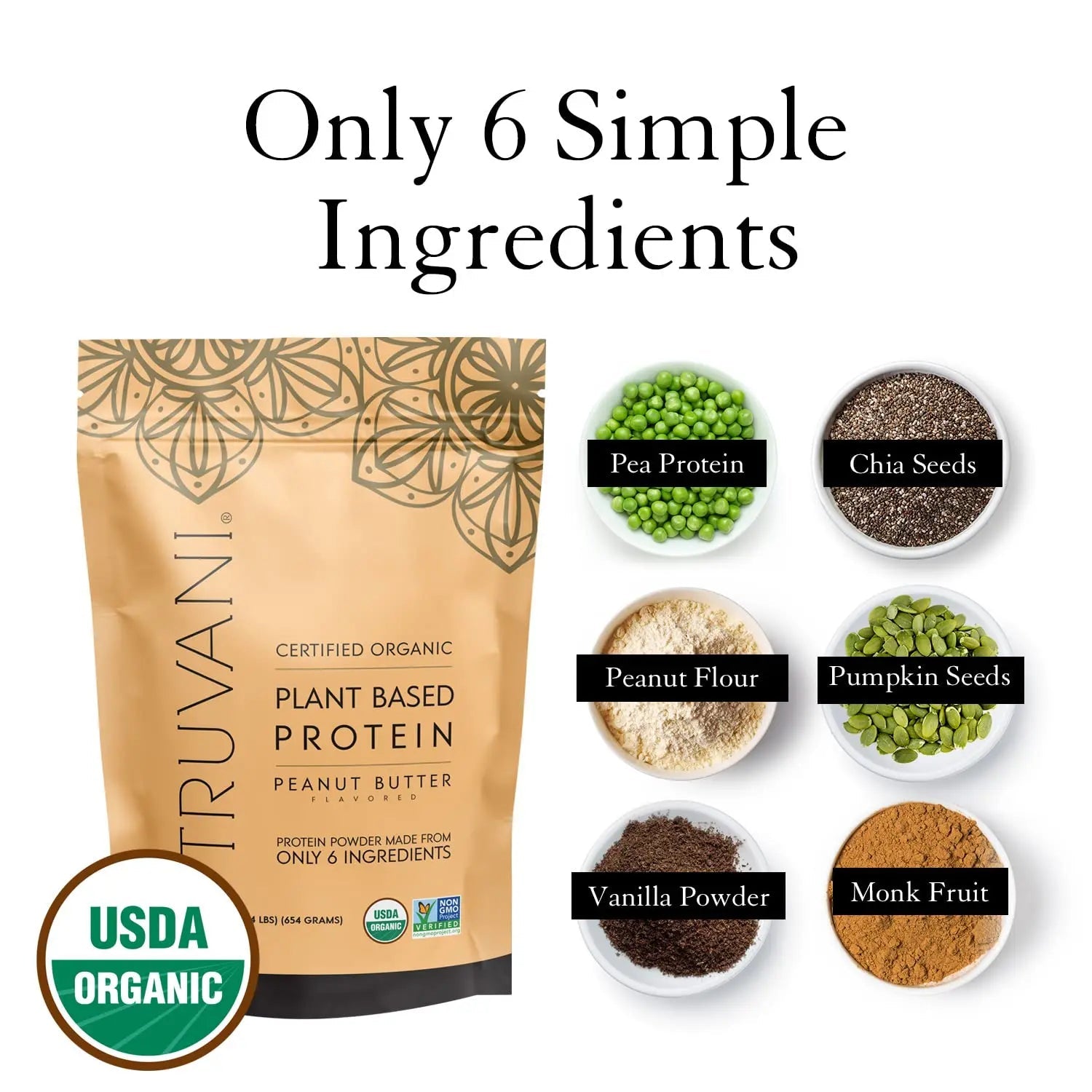 Truvani Organic Vegan Protein Powder Peanut Butter - 20g of Plant Based Protein, Powder - TrustMedUSA