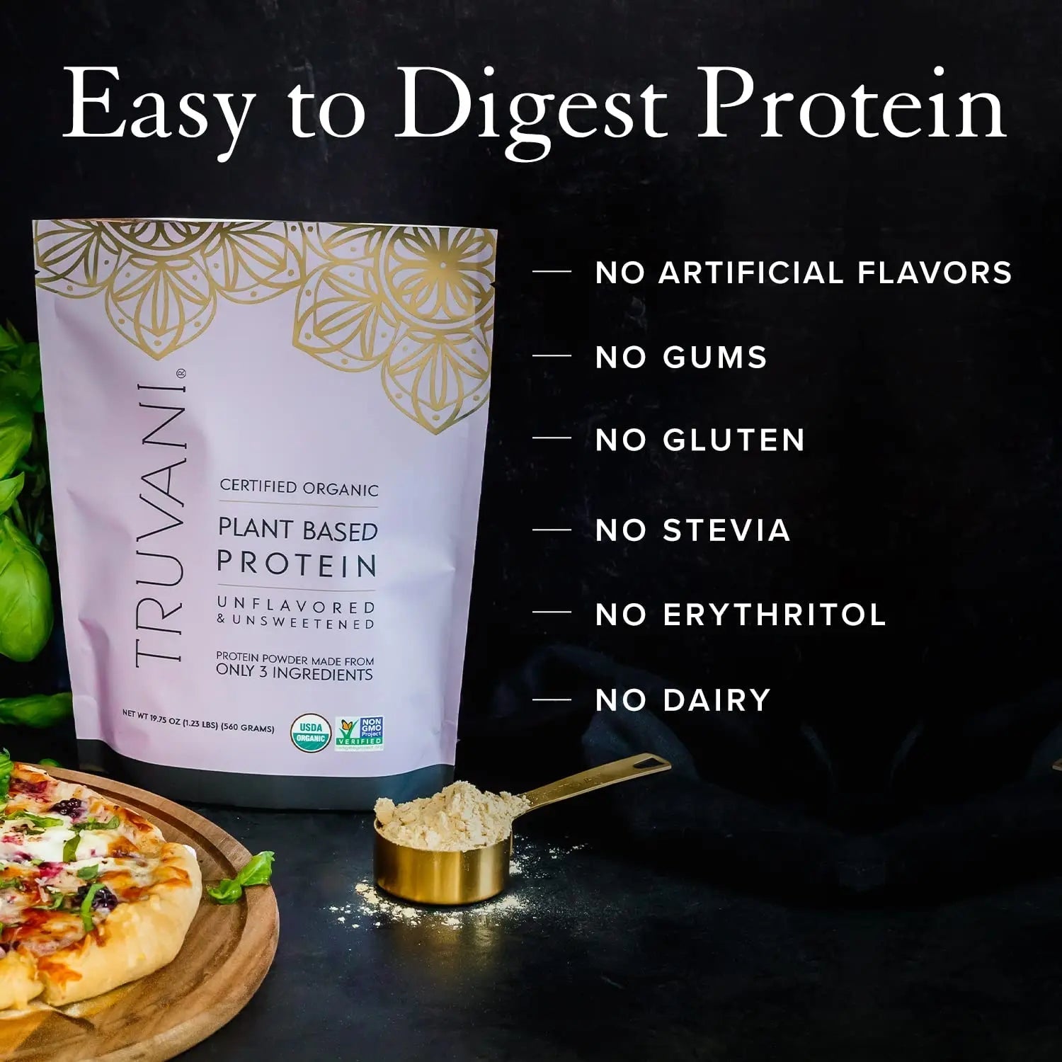 Truvani Organic Vegan Protein Powder Unflavored - 20g of Plant Based Protein, Organic - TrustMedUSA