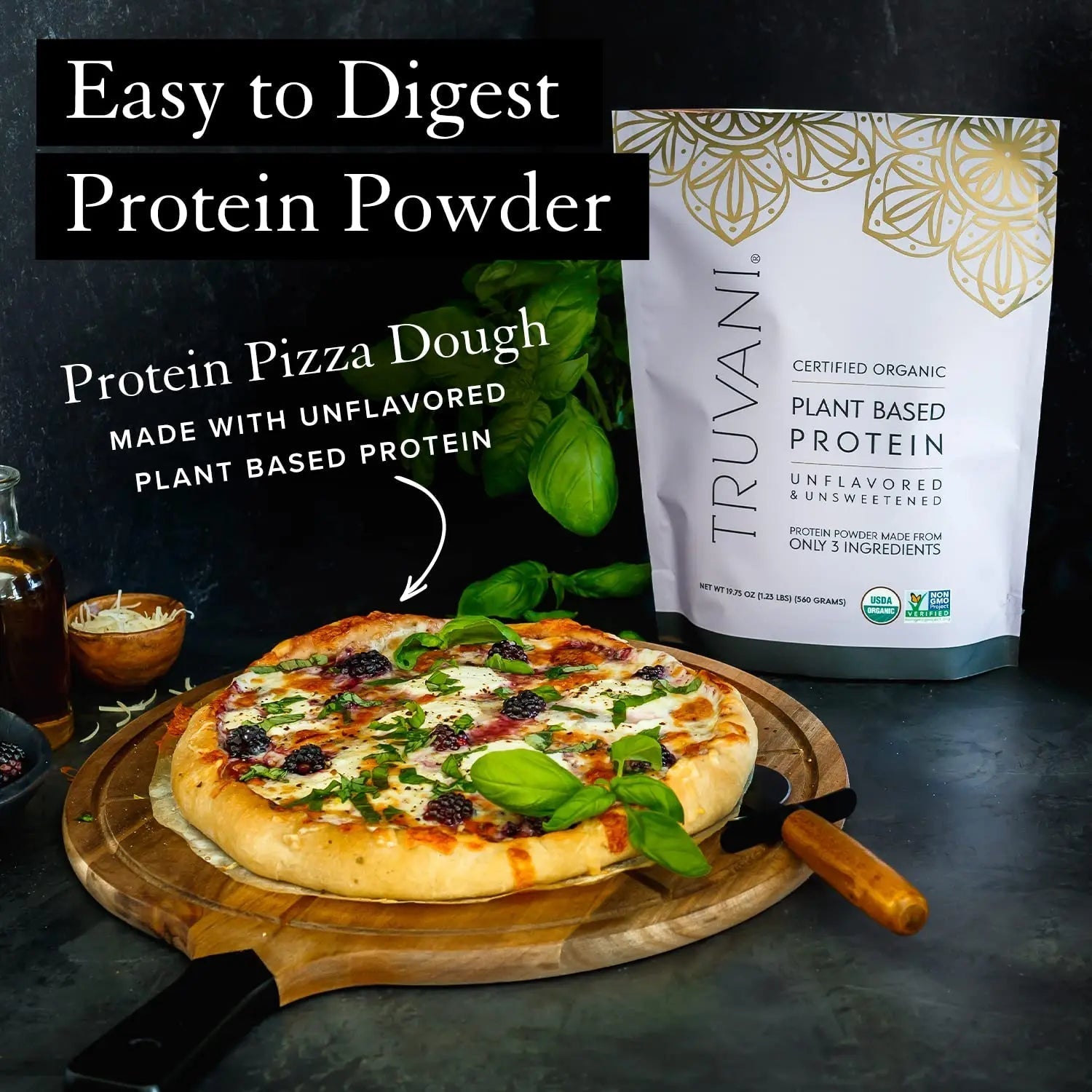 Truvani Organic Vegan Protein Powder Unflavored - 20g of Plant Based Protein, Organic - TrustMedUSA