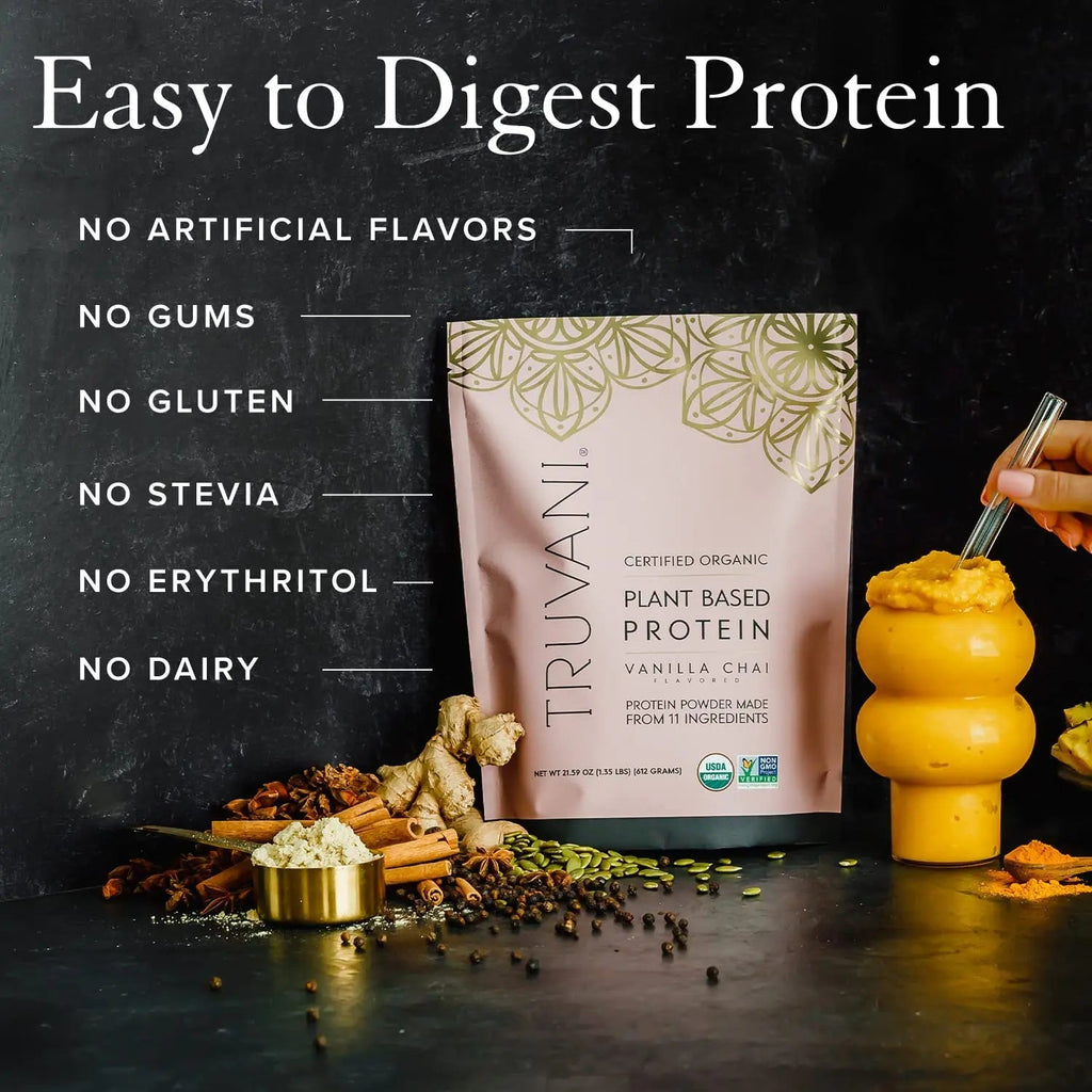 Truvani Organic Vegan Protein Powder Vanilla Chai - 20g of Plant Based Protein, Organic - TrustMedUSA