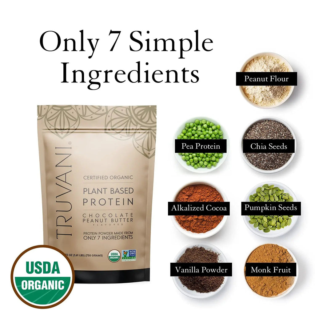 Truvani Vegan Chocolate Peanut Butter Protein Powder - 20g Plant-Based Protein, Gluten - TrustMedUSA