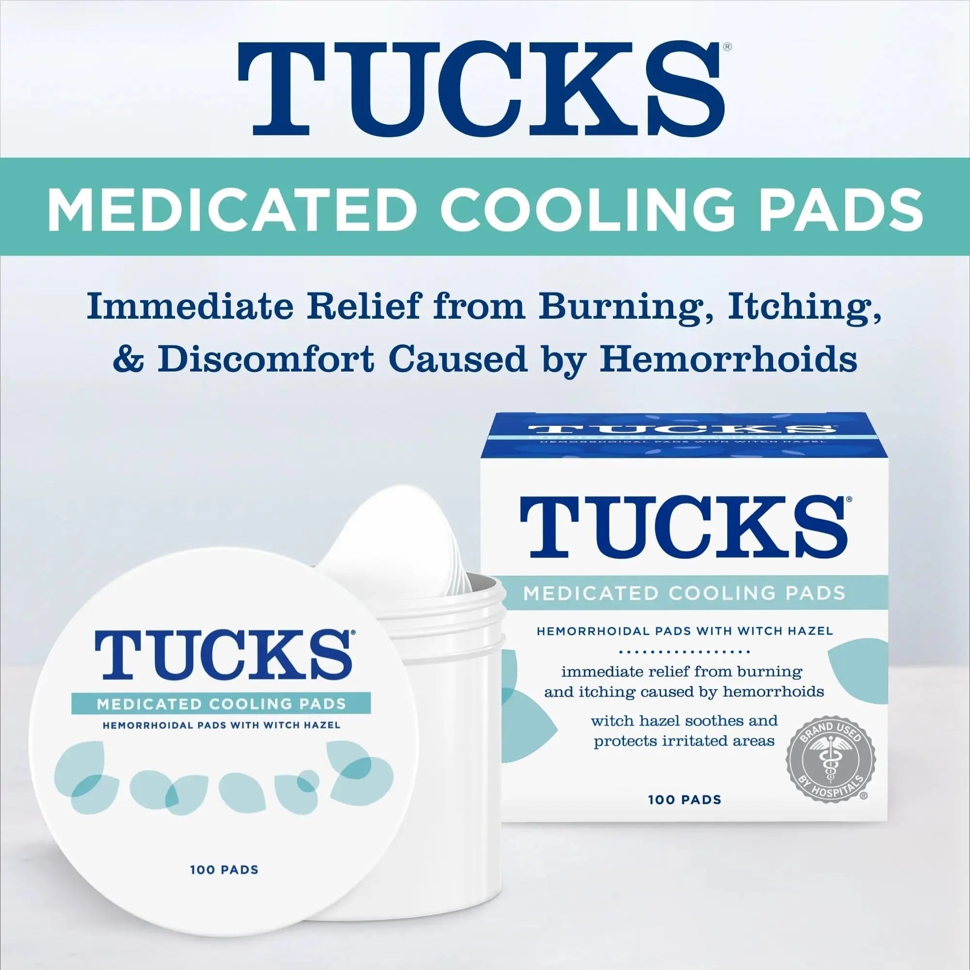 TUCKS Medicated Cooling Pads, 100 Count – Hemorrhoid Pads with Witch Hazel, Cleanses Sensitive Areas, Protects from Irritation, Hemorrhoid Treatment, Medicated Pads Used by Hospitals - TrustMedUSA