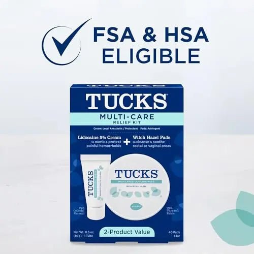 Tucks Multi-Care Relief Kit – 40 Count Witch Hazel Pads & 0.5 oz. Lidocaine Cream - Protects from Irritation, Hemorrhoid Treatment Medicated Pads Used by Hospitals - TrustMedUSA