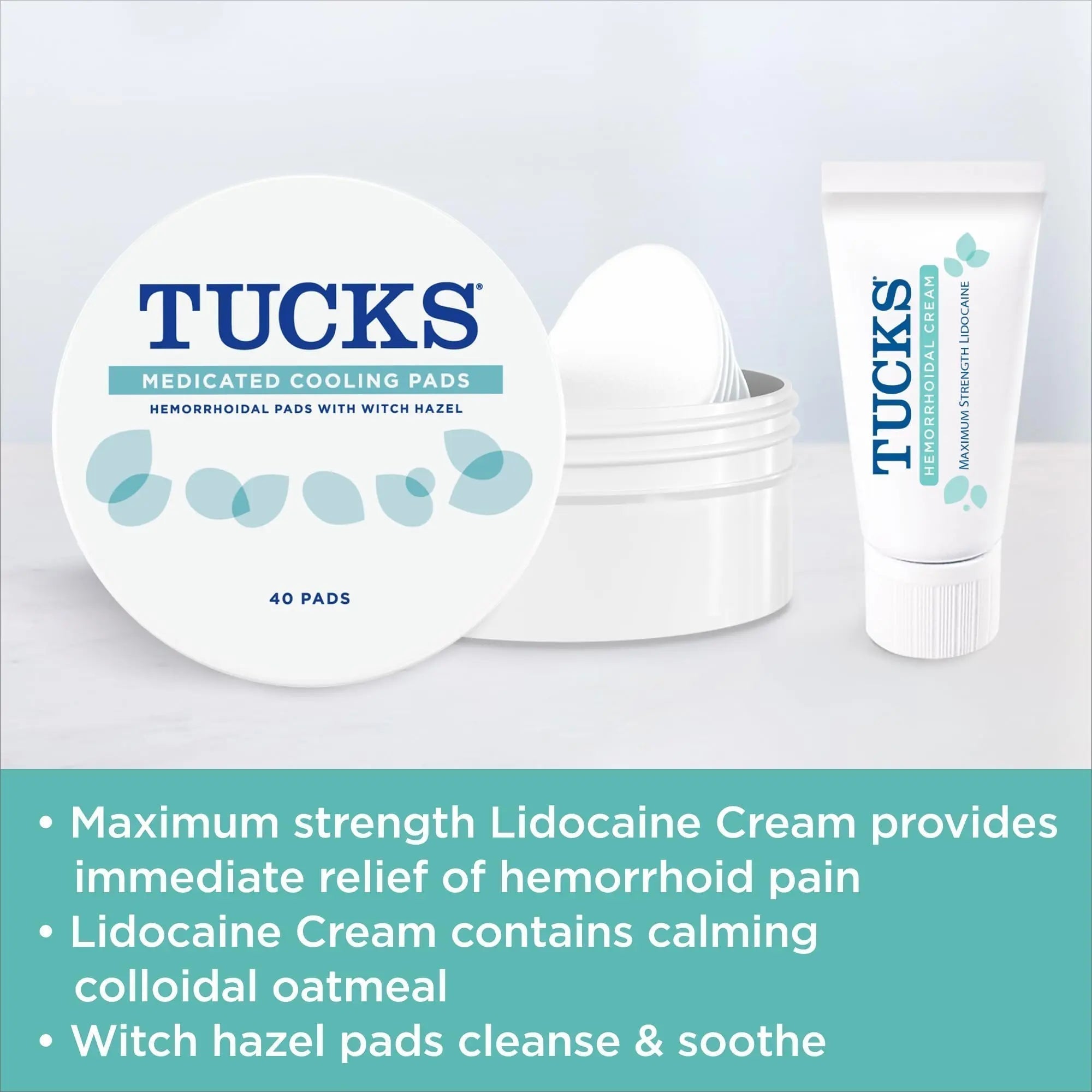 Tucks Multi-Care Relief Kit – 40 Count Witch Hazel Pads & 0.5 oz. Lidocaine Cream - Protects from Irritation, Hemorrhoid Treatment Medicated Pads Used by Hospitals - TrustMedUSA
