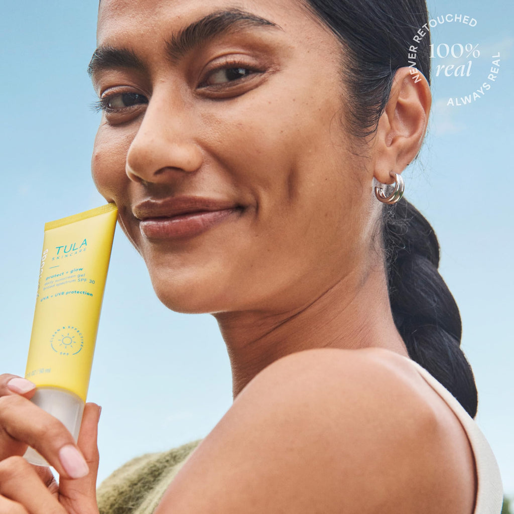 TULA Skin Care Protect + Glow Daily Sunscreen - Gel, Broad Spectrum SPF 30, Skincare-First, Non-Greasy, Non-Comedogenic and Reef-Safe with Pollution and Blue Light Protection, Regular, 1.7 fl oz. - TrustMedUSA