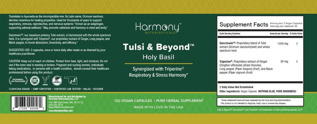 Tulsi - Holy Basil Supplement - Highest Potency, Maximum bio-availabilty, Made with Organic Herbs (Vegetarian Capsules, 120 Count) - TrustMedUSA