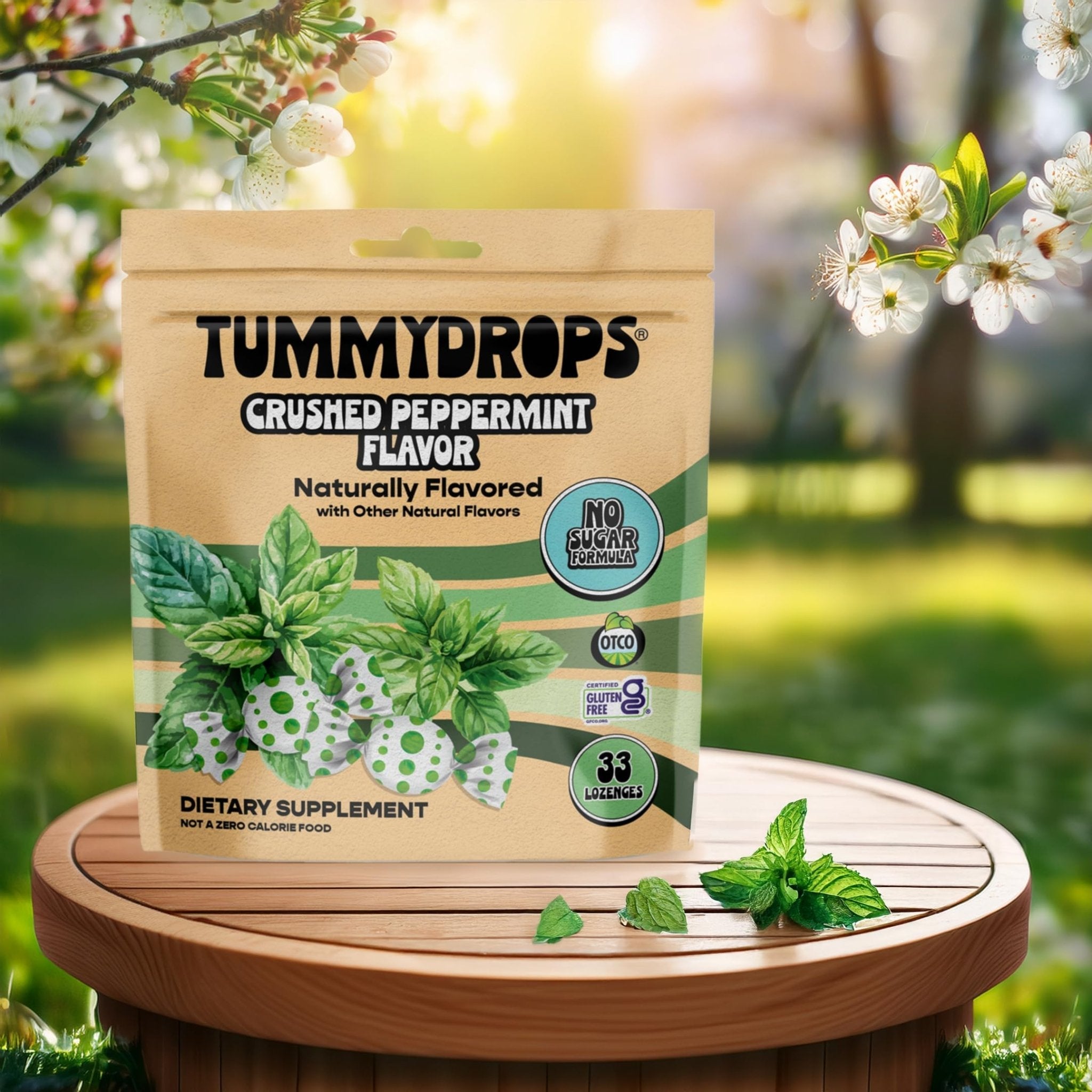 tummy drops No Sugar Crushed Peppermint Flavor, Gluten Free & Vegan, 33 Individually Wrapped Pure Peppermint Oil Lozenges Made with Organic Monkfruit - Maple Wellness Supplements