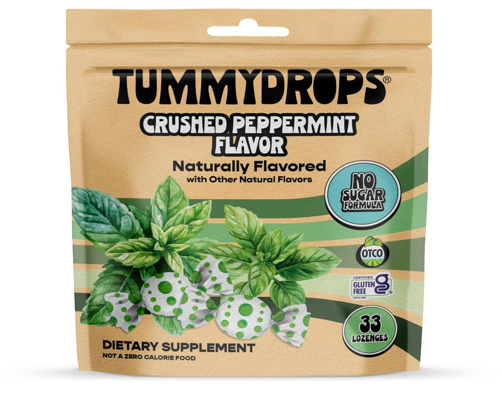 tummy drops No Sugar Crushed Peppermint Flavor, Gluten Free & Vegan, 33 Individually Wrapped Pure Peppermint Oil Lozenges Made with Organic Monkfruit - Maple Wellness Supplements