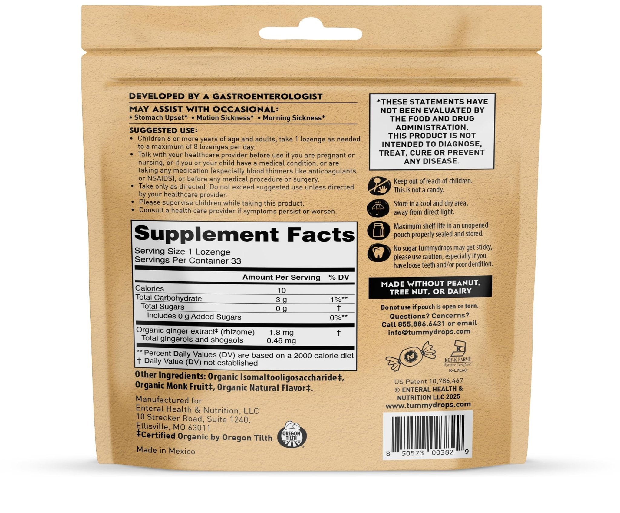 Tummydrops, No Sugar Strawberry Ginger Flavor, Gluten Free & Vegan, 33 Individually Wrapped Organic Ginger Lozenges Made with Organic Monkfruit - Maple Wellness Supplements