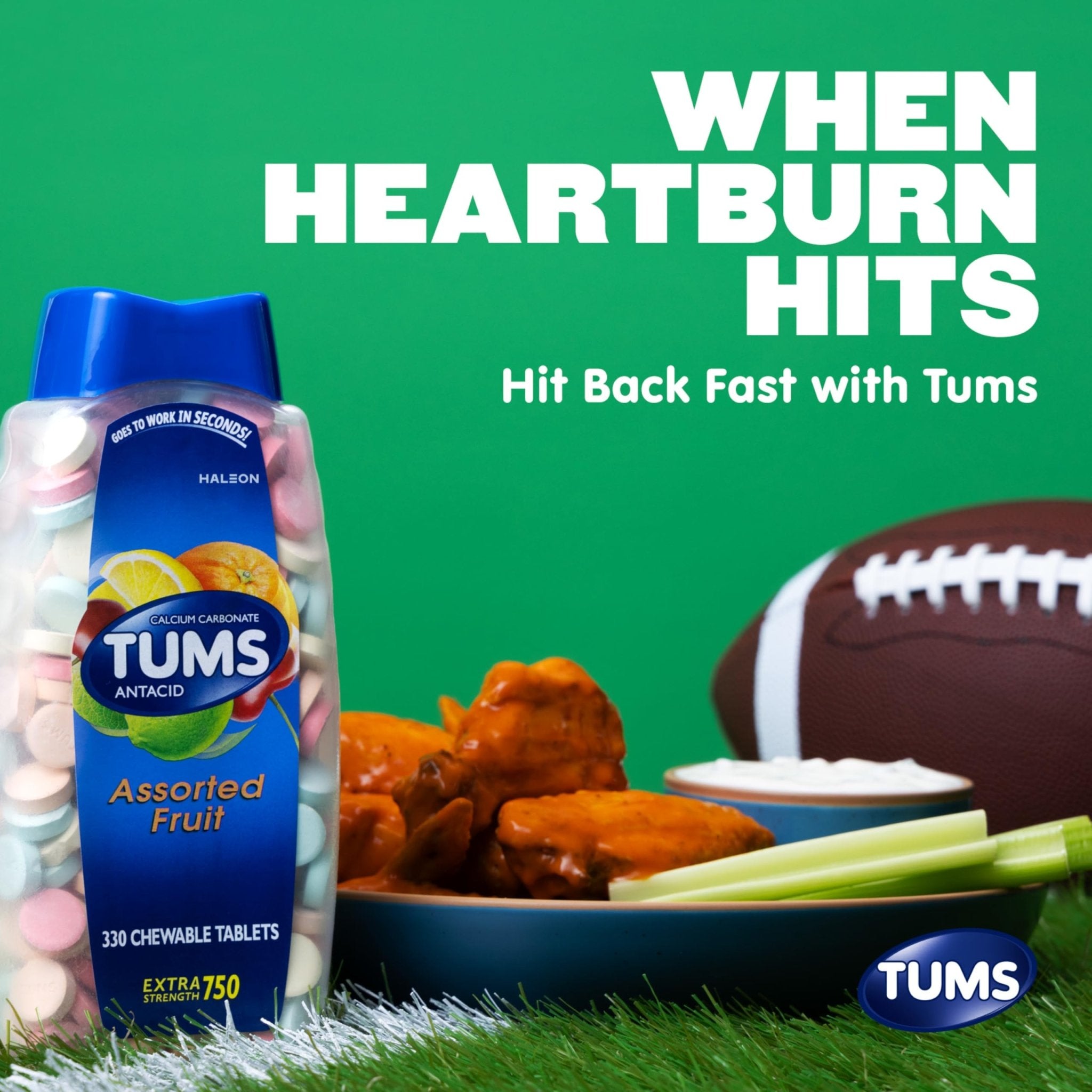 TUMS Chewable Antacid Tablets for Extra Strength Heartburn Relief, Assorted Fruit Flavors - 330 Count - Maple Wellness Supplements
