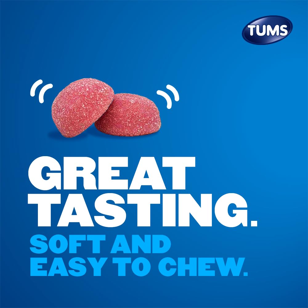 TUMS Gummy Bites Dietary Supplement for Occasional Heartburn Relief, Upset Stomach and Acid Indigestion, Cherry Berry Burst - 108 Count - Maple Wellness Supplements