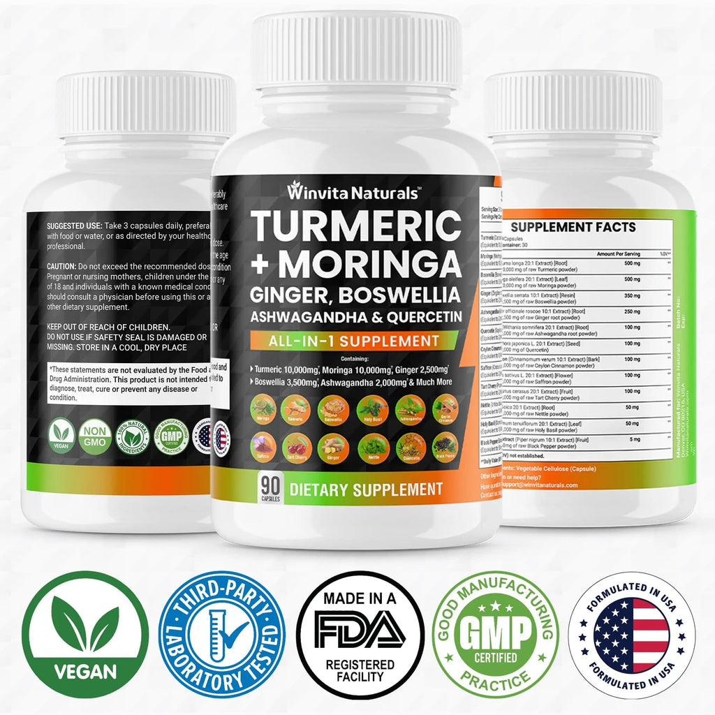 Turmeric Curcumin 10000mg Moringa 10000mg Boswellia 3500mg Ginger 2500mg - TrustMedUSA