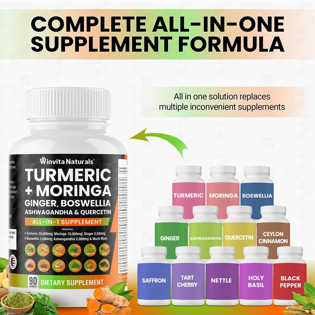 Turmeric Curcumin 10000mg Moringa 10000mg Boswellia 3500mg Ginger 2500mg - TrustMedUSA