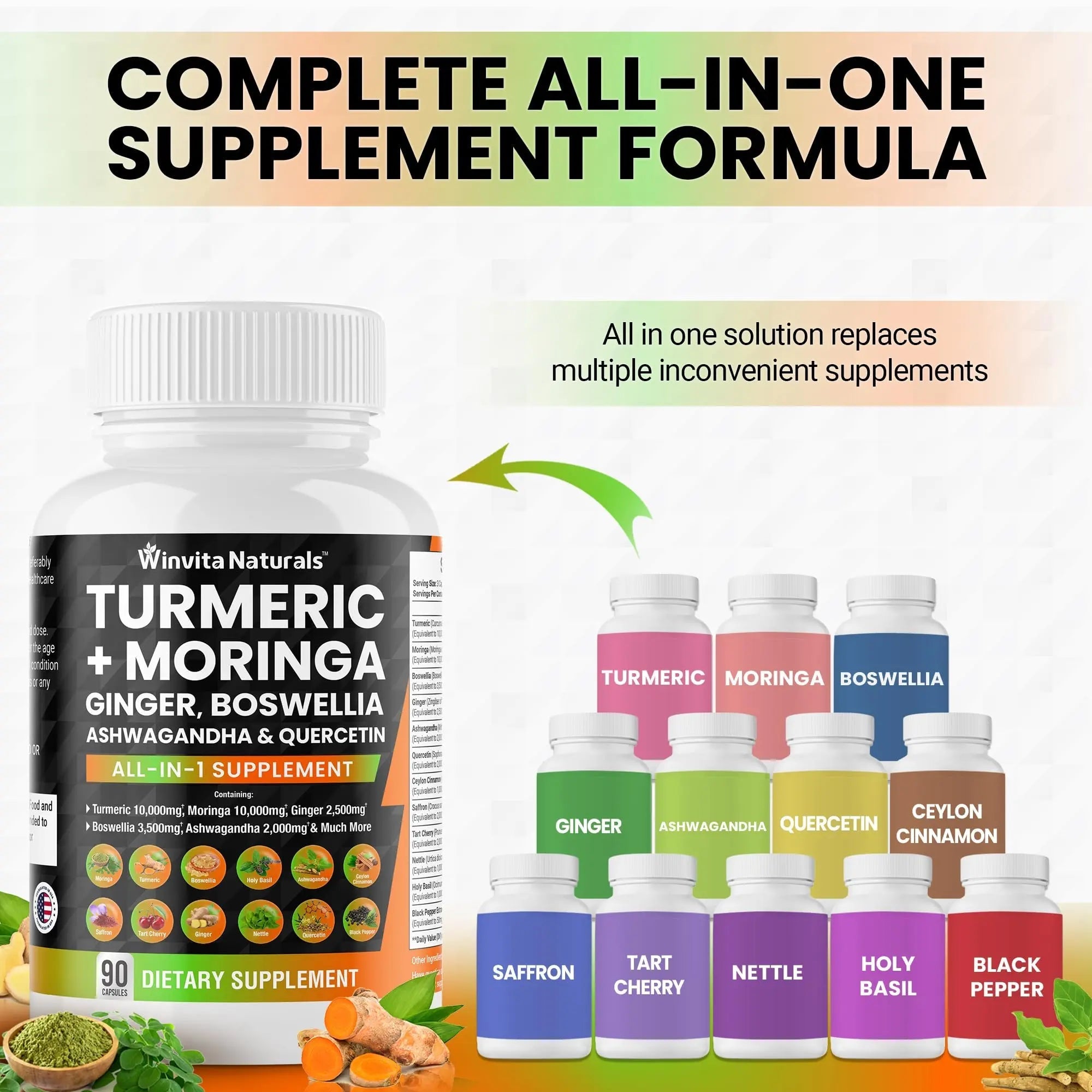 Turmeric Curcumin 10000mg Moringa 10000mg Boswellia 3500mg Ginger 2500mg - TrustMedUSA