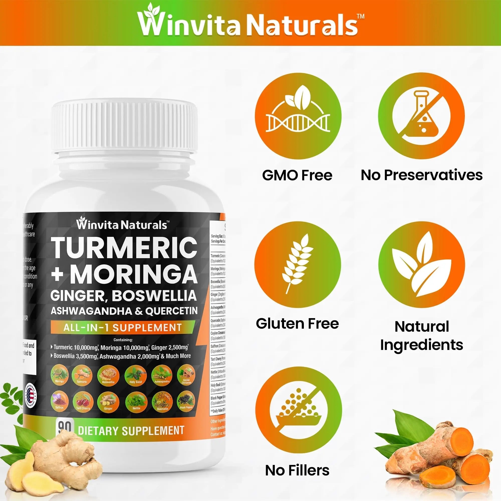 Turmeric Curcumin 10000mg Moringa 10000mg Boswellia 3500mg Ginger 2500mg - TrustMedUSA