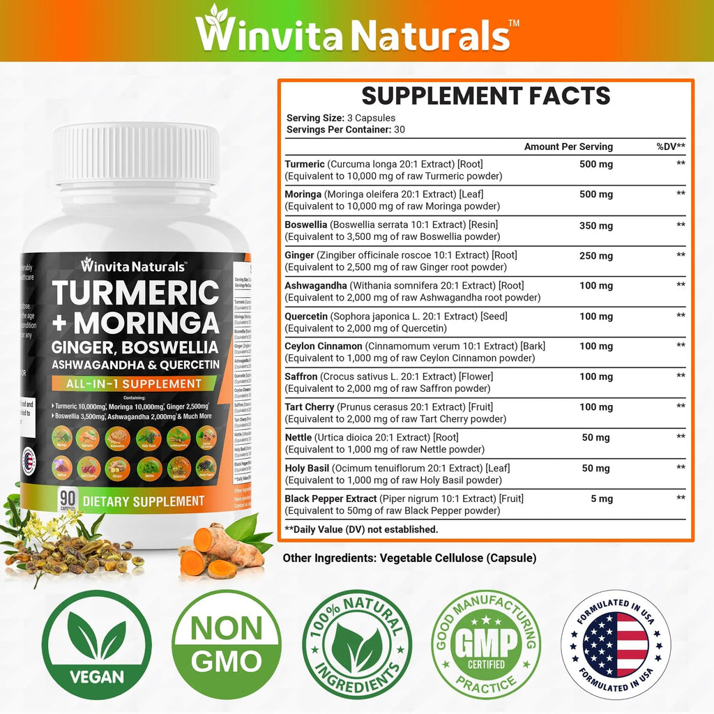 Turmeric Curcumin 10000mg Moringa 10000mg Boswellia 3500mg Ginger 2500mg - TrustMedUSA
