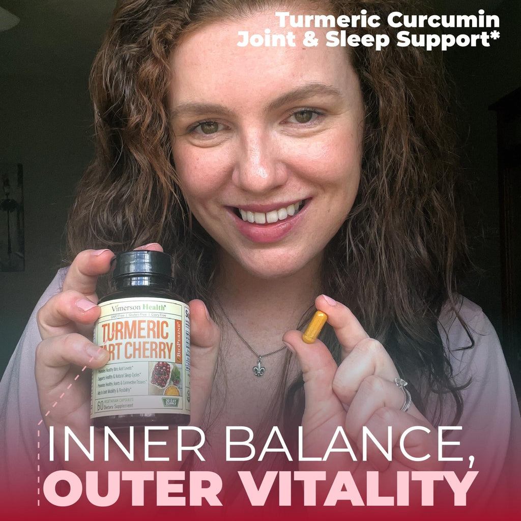 Turmeric Curcumin Supplement with 10:1 Tart Cherry Extract & Celery Seed Extract – Natural Uric Acid Balance, Joint Health & Sleep Aid – Turmeric Curcumin with Black Pepper – 60 Tart Cherry Capsules - TrustMedUSA