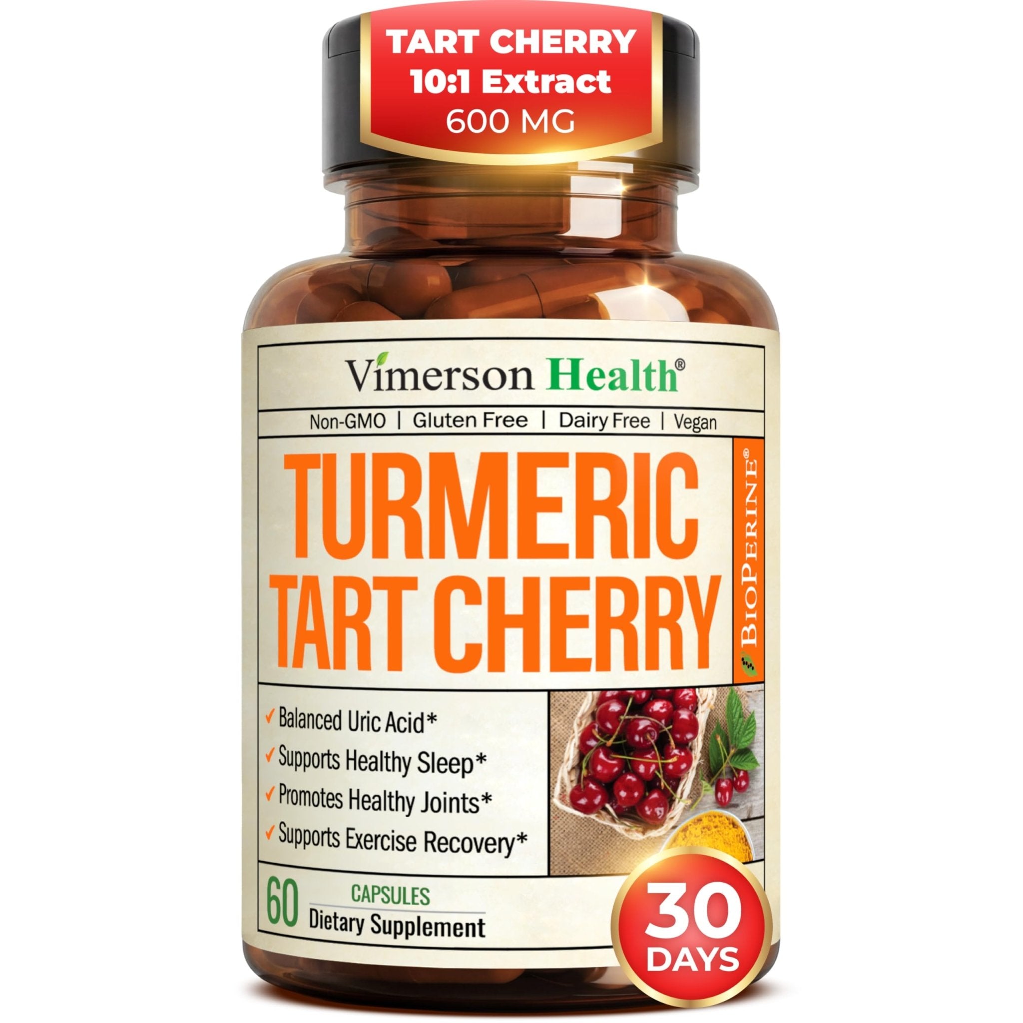 Turmeric Curcumin Supplement with 10:1 Tart Cherry Extract & Celery Seed Extract – Natural Uric Acid Balance, Joint Health & Sleep Aid – Turmeric Curcumin with Black Pepper – 60 Tart Cherry Capsules - TrustMedUSA