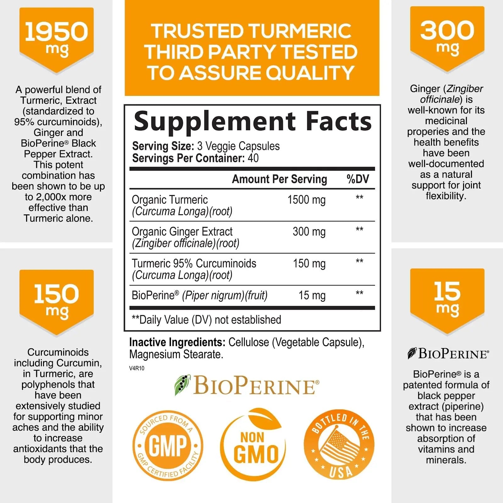 Turmeric Curcumin with BioPerine & Ginger 95% Standardized Curcuminoids - TrustMedUSA